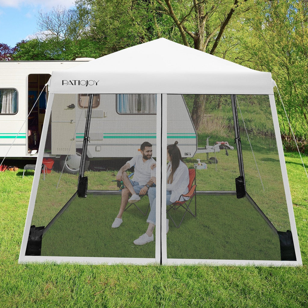 10 x 10 Feet Pop Up Canopy with with Mesh Sidewalls and Roller Bag-Blue