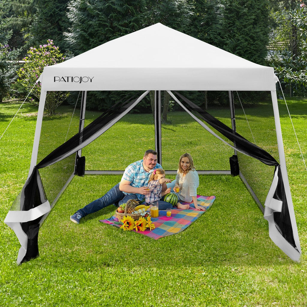10 x 10 Feet Pop Up Canopy with with Mesh Sidewalls and Roller Bag-Blue