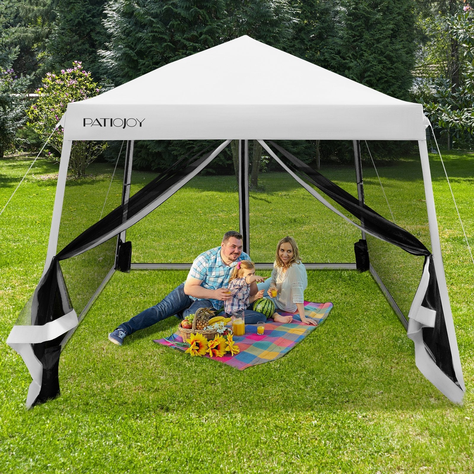 10 x 10 Feet Pop Up Canopy with with Mesh Sidewalls and Roller Bag-Blue