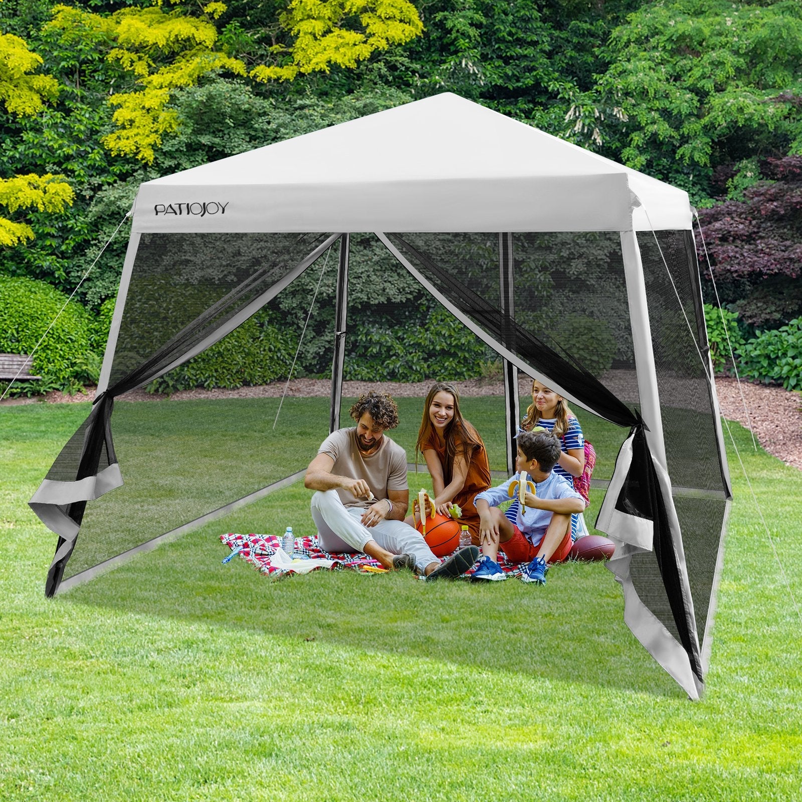 10 x 10 Feet Pop Up Canopy with with Mesh Sidewalls and Roller Bag-Blue