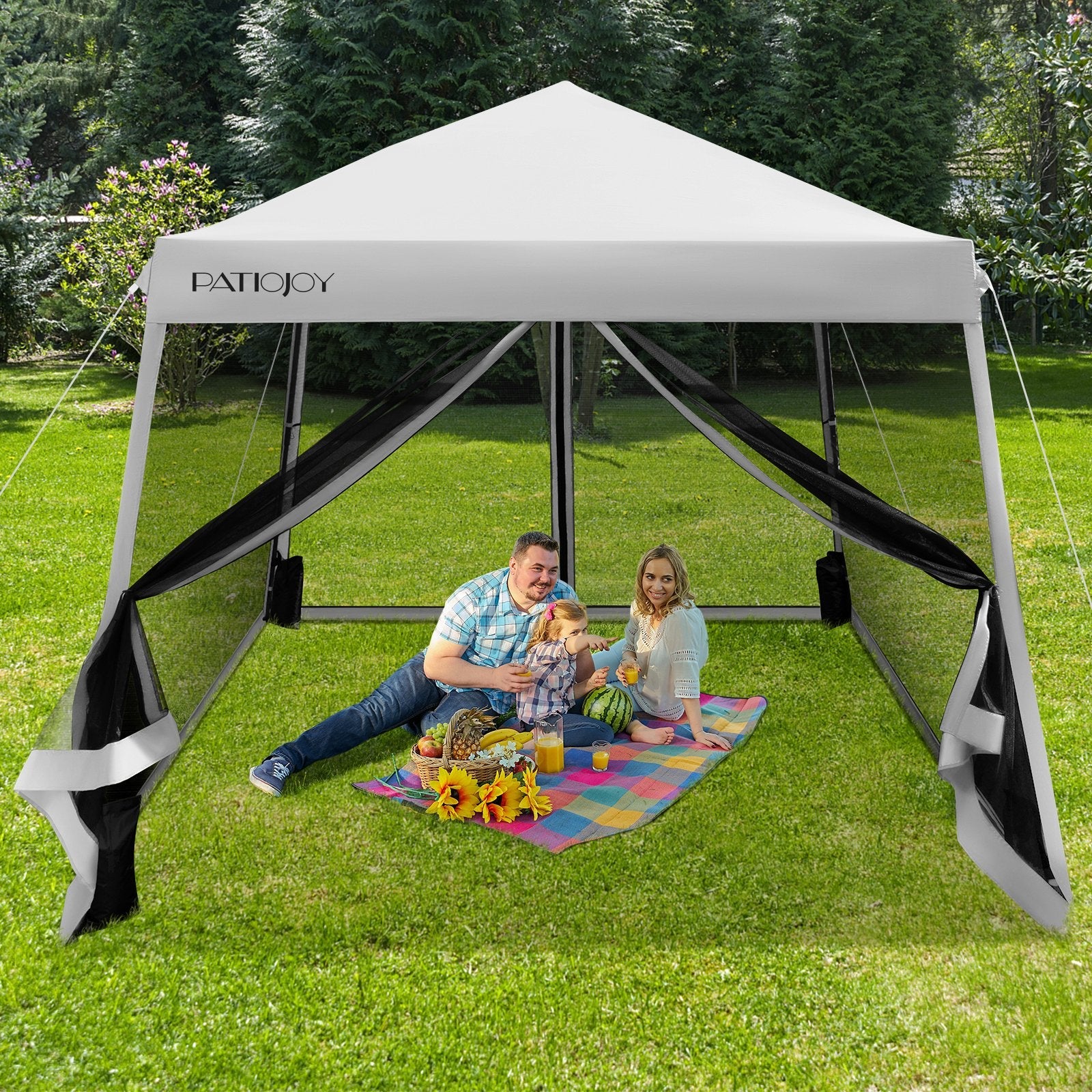 10 x 10 Feet Pop Up Canopy with with Mesh Sidewalls and Roller Bag-Blue