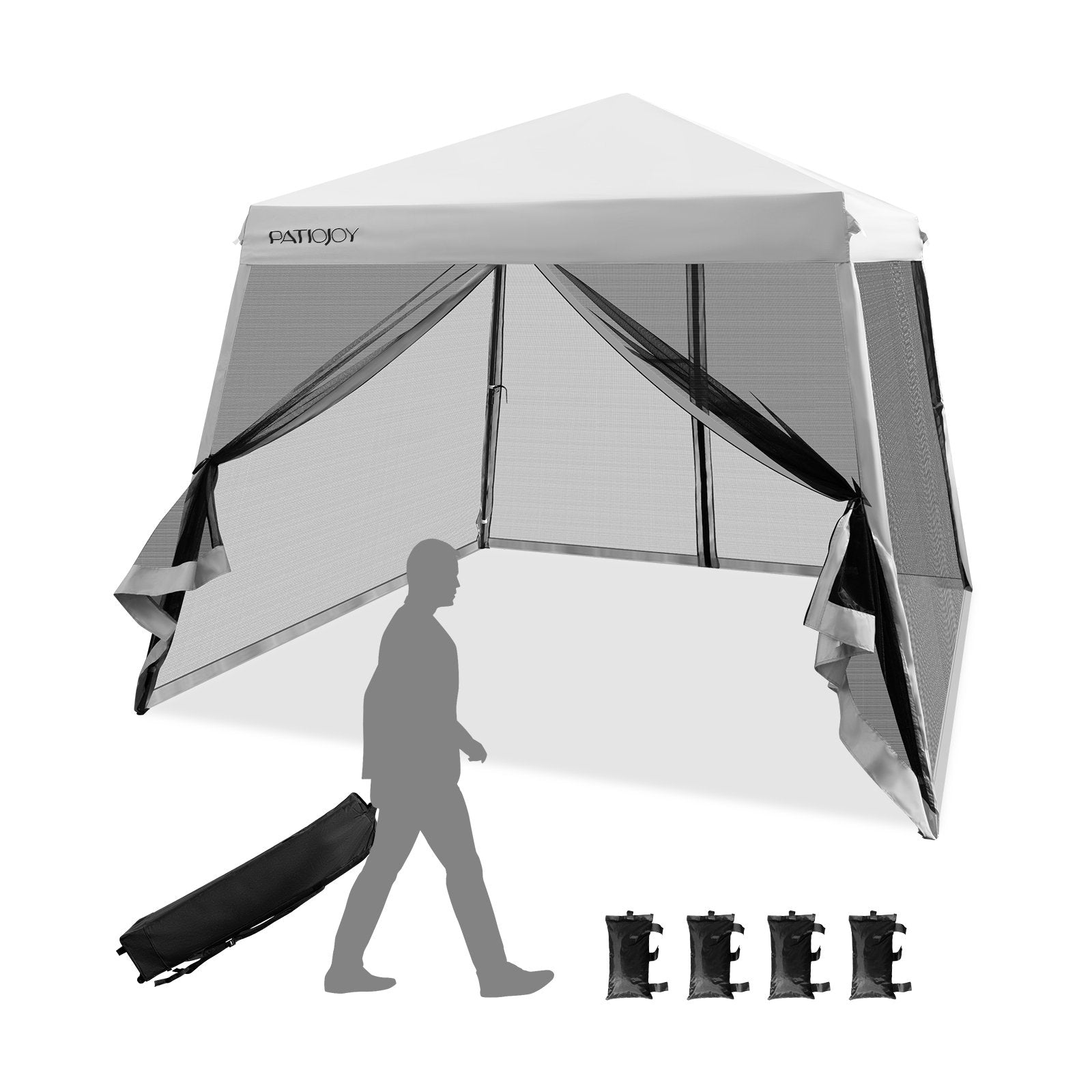 10 x 10 Feet Pop Up Canopy with with Mesh Sidewalls and Roller Bag-Blue