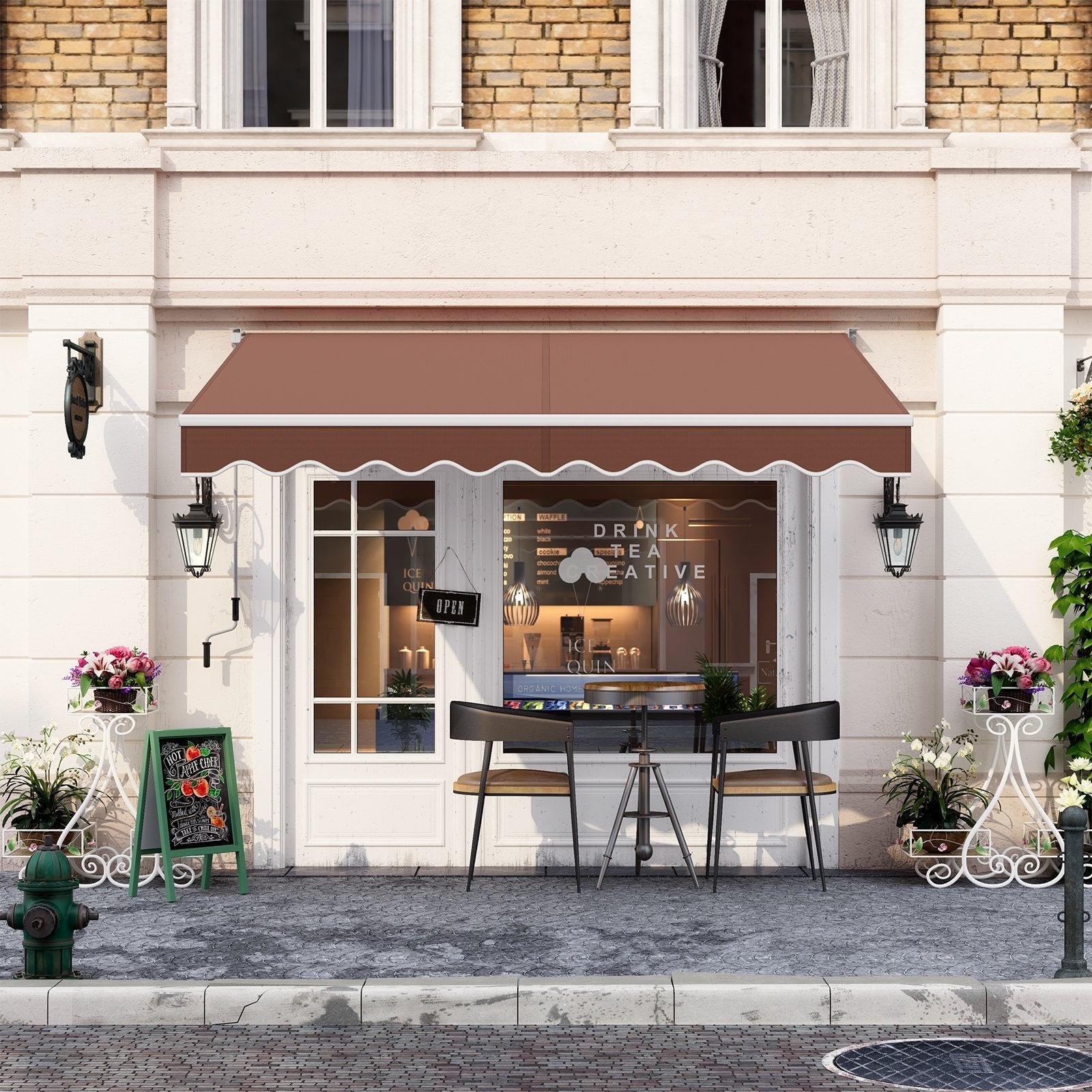 10 x 8.2 Feet Retractable Awning with Easy Opening Manual Crank Handle-Beige