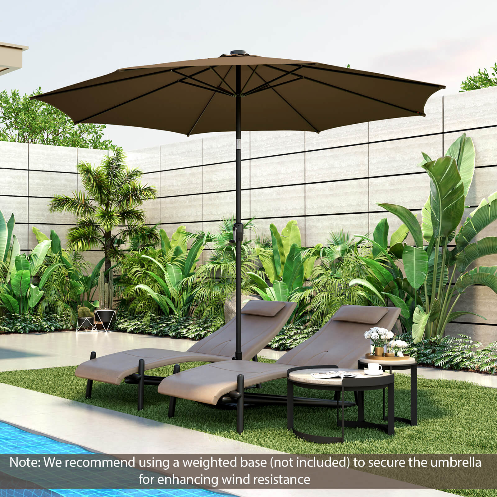 10 Feet Patio Umbrella with 112 Solar Lights and Crank Handle-Beige