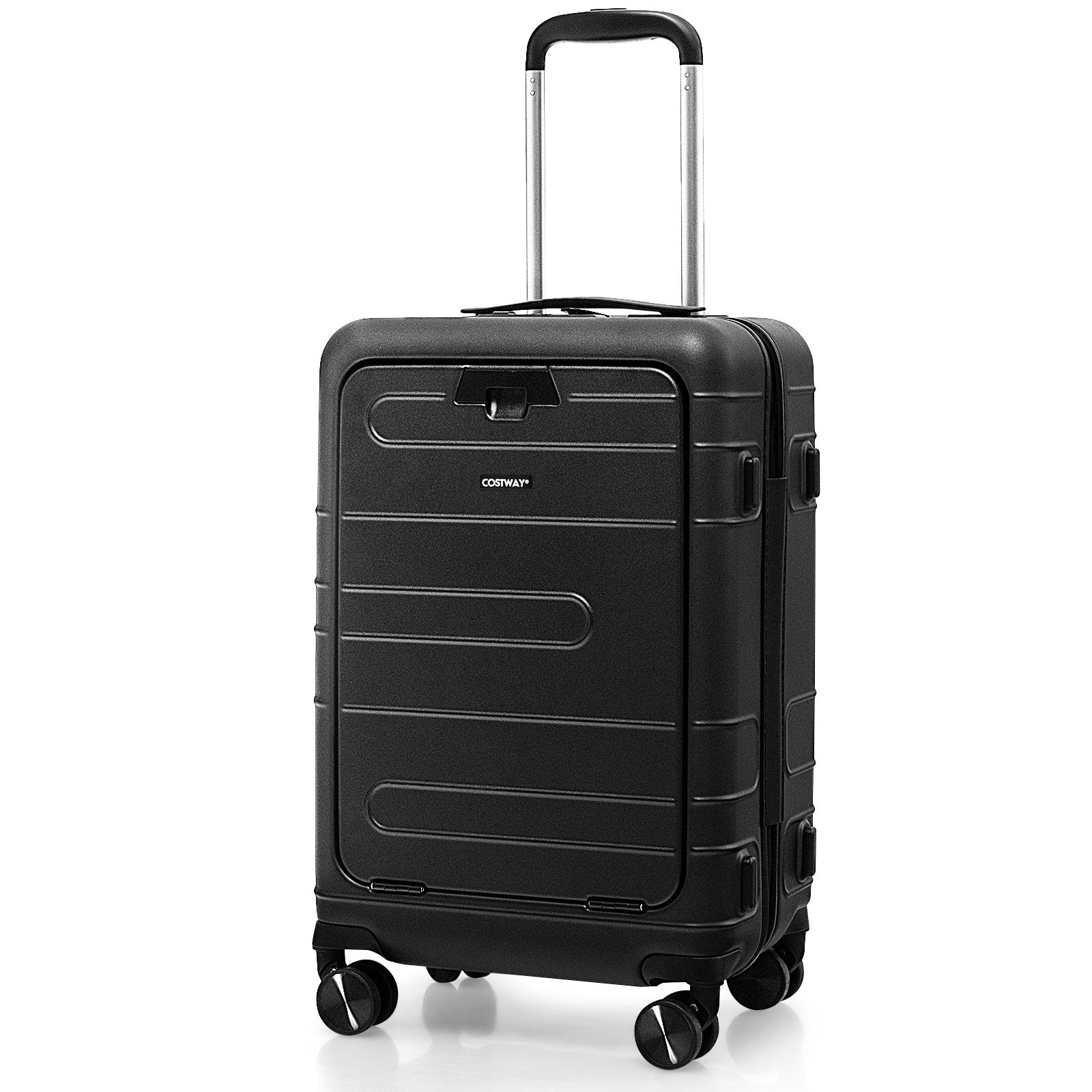 20 Inch Carry-on Luggage PC Hardside Suitcase TSA Lock with Front Pocket and USB Port-Black