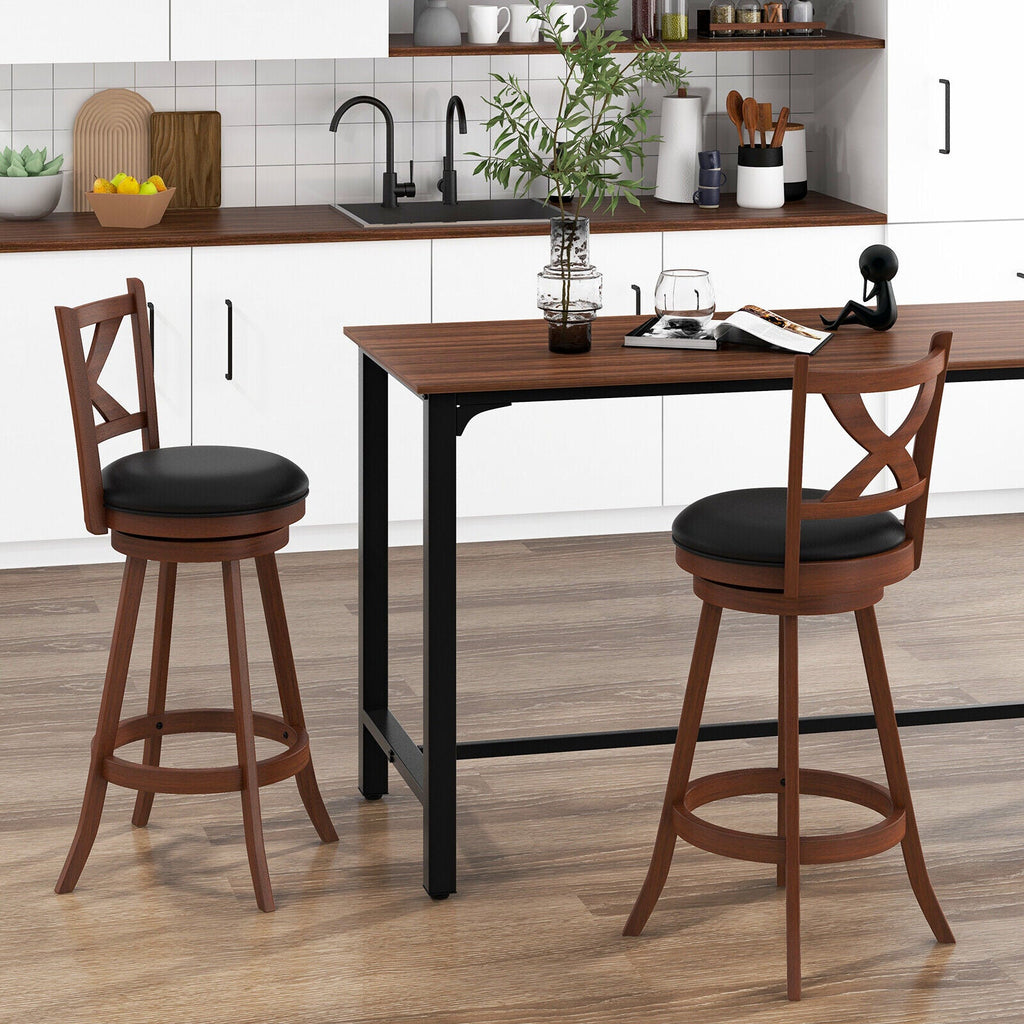 2 Pieces Classic Counter Height Swivel Bar Stool Set with X-shaped Open Back-M