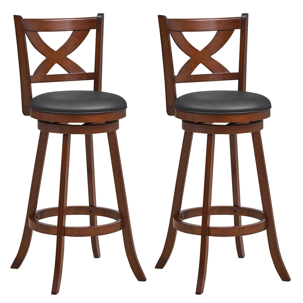2 Pieces Classic Counter Height Swivel Bar Stool Set with X-shaped Open Back-M
