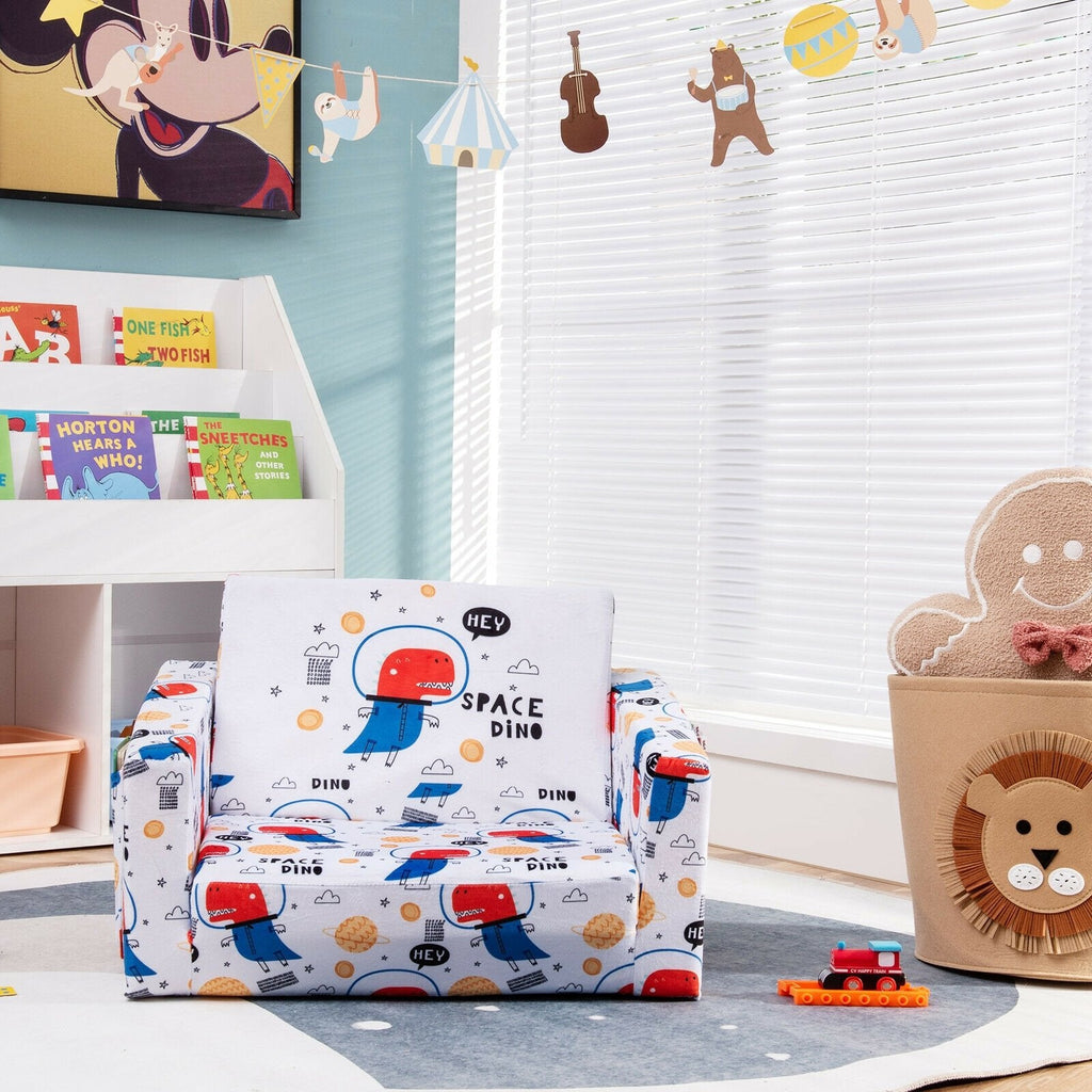 2-in-1 Convertible Kids Sofa with Velvet Fabric-Blue