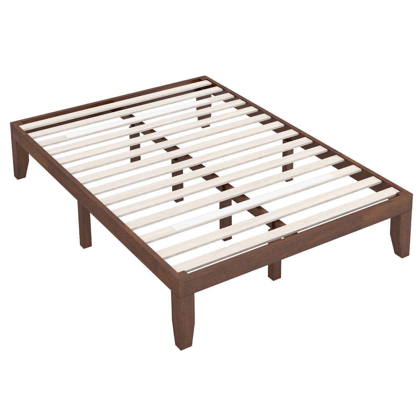 14 Inch Full Size Wood Platform Bed Frame with Wood Slat Support-Brown