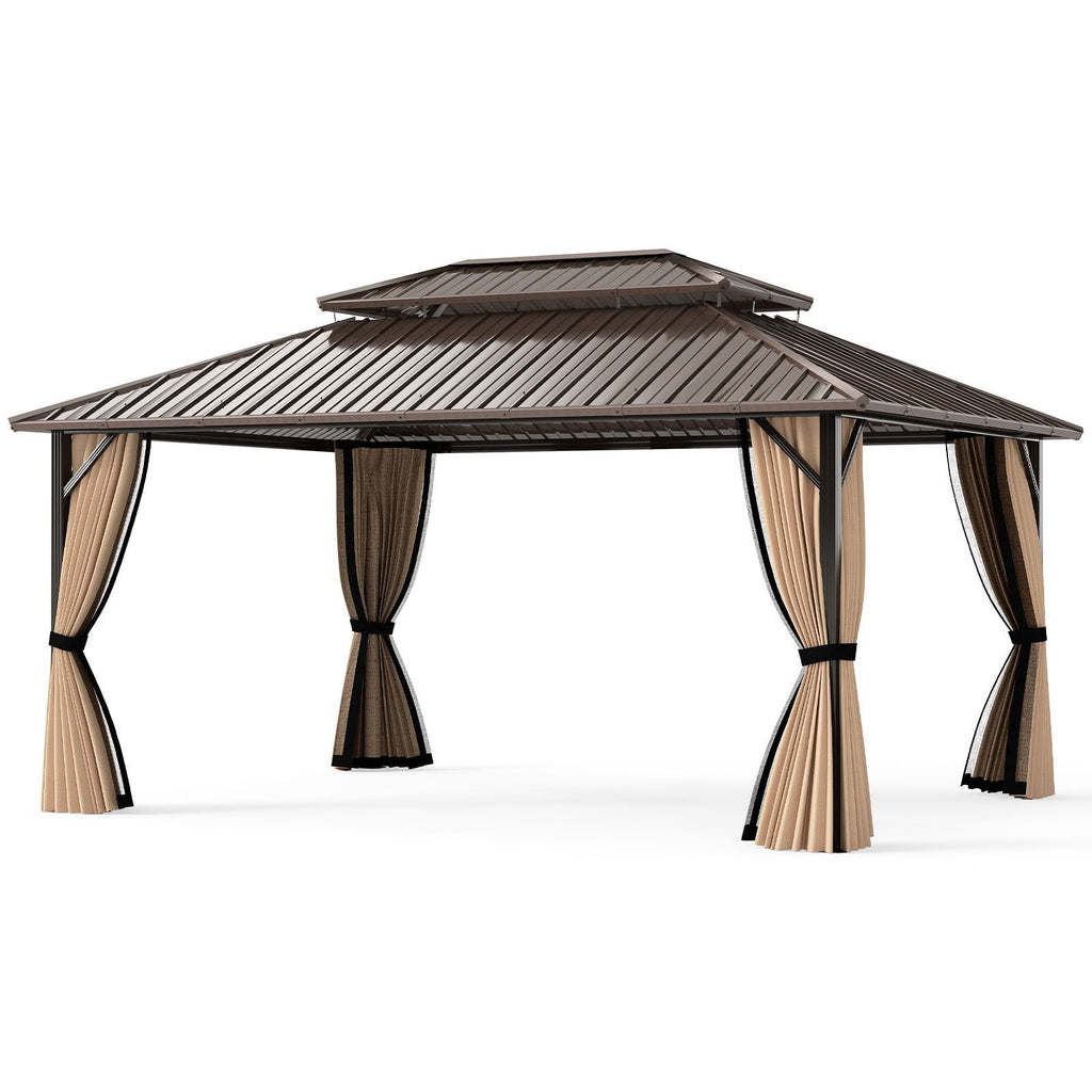 16 x 12 FT Hardtop Gazebo Outdoor Pergola for Patio Garden Deck Lawn Backyard Party Tent-Coffee