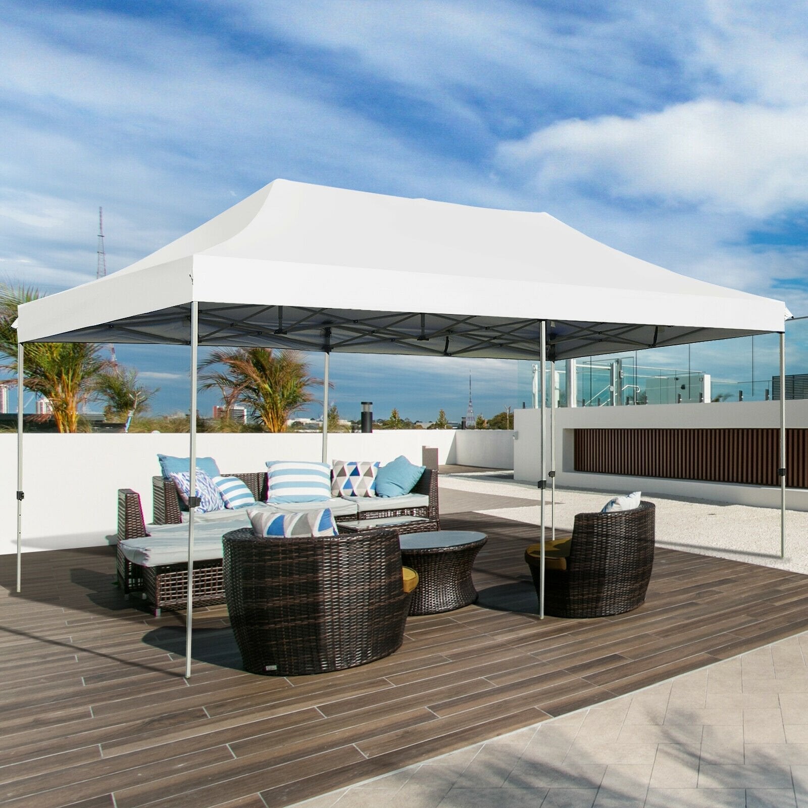 10 x 20 Feet Adjustable Folding Heavy Duty Sun Shelter with Carrying Bag-Blue