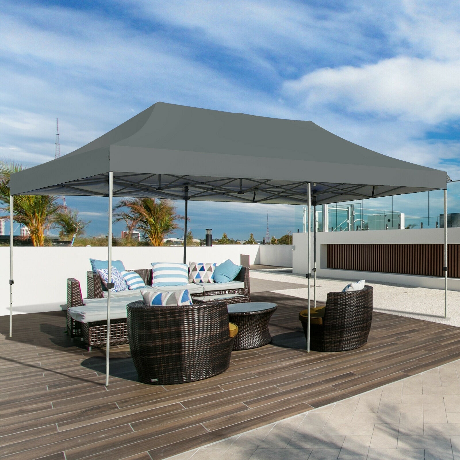 10 x 20 Feet Adjustable Folding Heavy Duty Sun Shelter with Carrying Bag-Blue