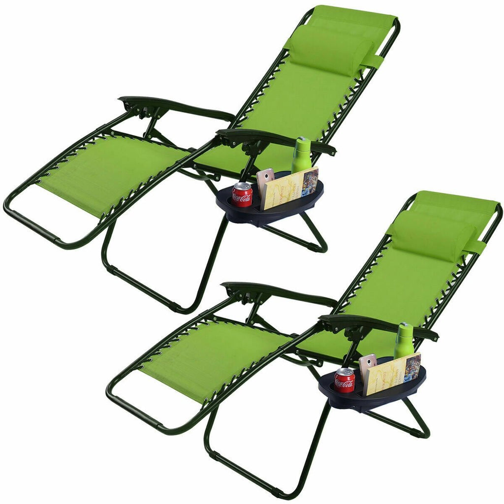 2 Pieces Folding Lounge Chair with Zero Gravity - Beige