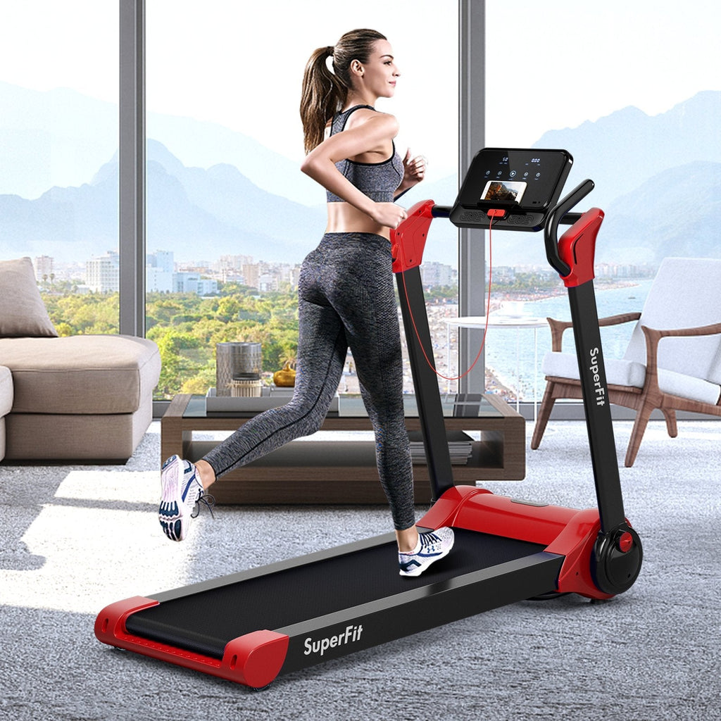 2.25 HP Electric Motorized Folding Running Treadmill Machine with LED Display and APP Control-Black