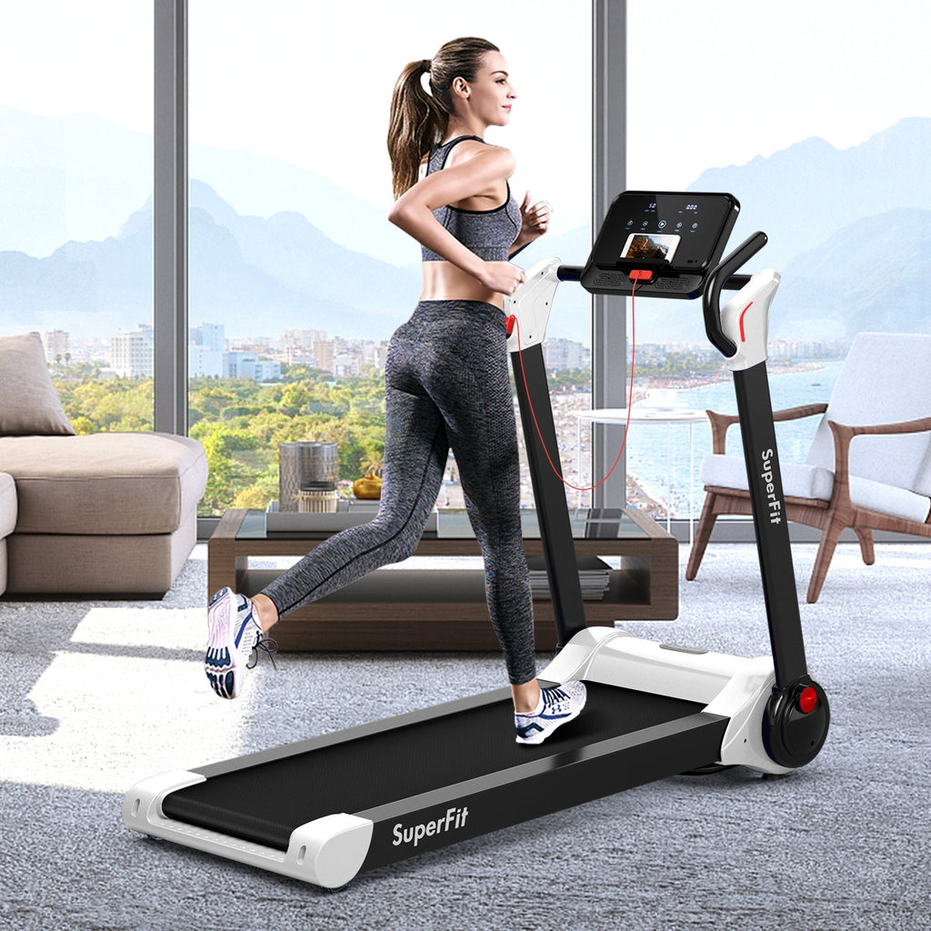 2.25 HP Electric Motorized Folding Running Treadmill Machine with LED Display and APP Control-Black