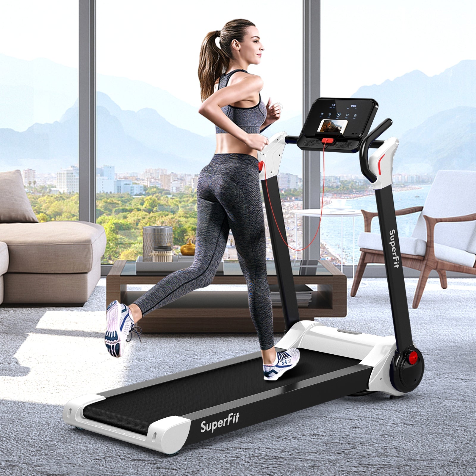 2.25 HP Electric Motorized Folding Running Treadmill Machine with LED Display and APP Control-Black