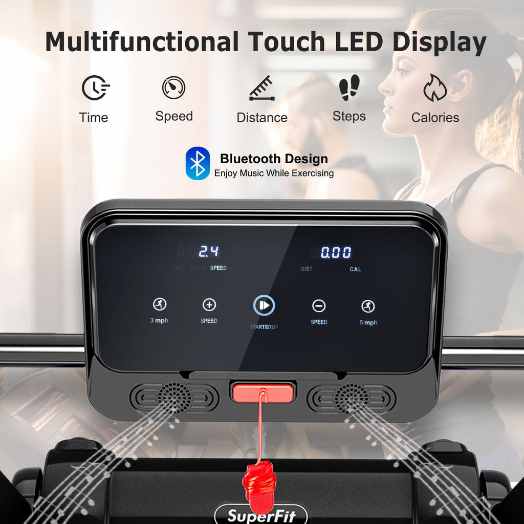 2.25 HP Electric Motorized Folding Running Treadmill Machine with LED Display and APP Control-Black