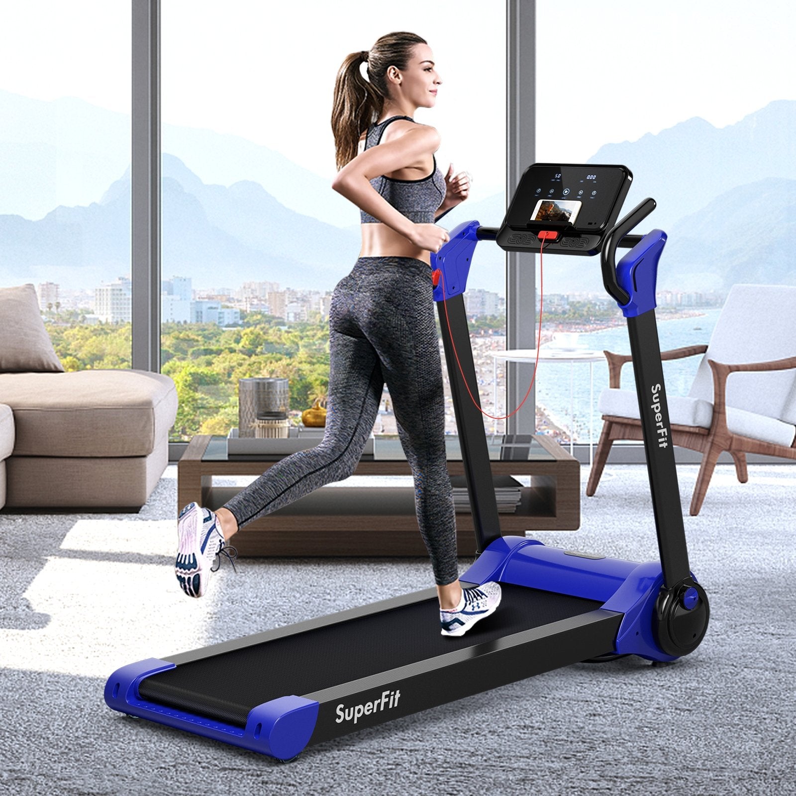 2.25 HP Electric Motorized Folding Running Treadmill Machine with LED Display and APP Control-Black