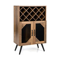 2-Door Farmhouse Kitchen Storage Bar Cabinet with Wine Rack and Glass Holder-Rustic Brown