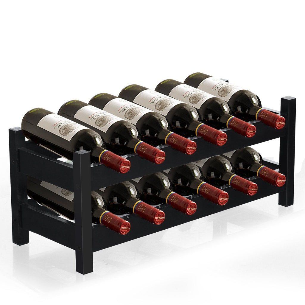 12 Bottles 2-Tier Bamboo Storage Shelf Wine Rack-Brown