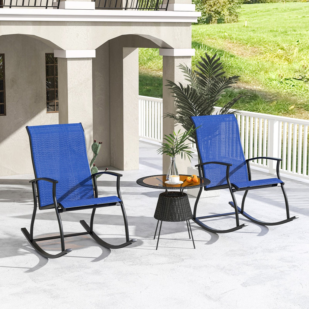 2 Pieces Outdoor Rocking Chairs with Breathable Backrest-Black
