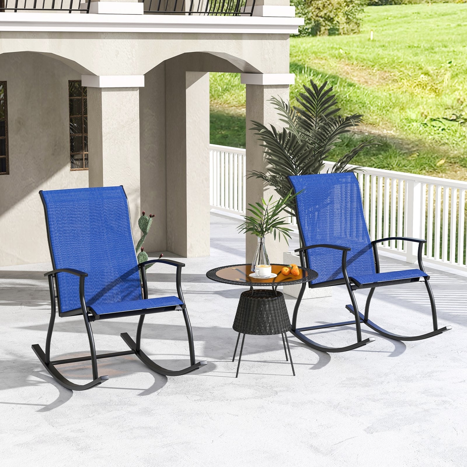 2 Pieces Outdoor Rocking Chairs with Breathable Backrest-Black