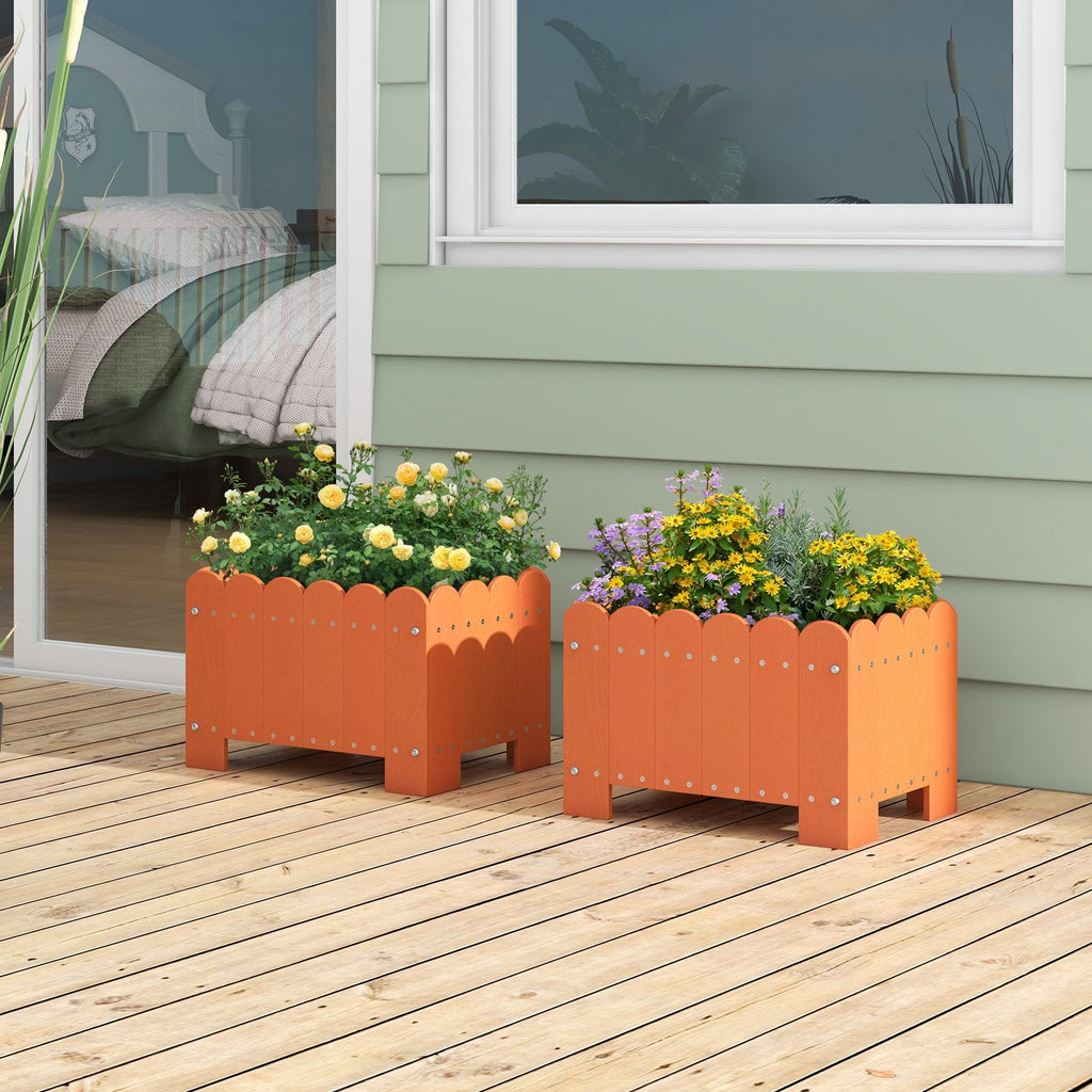2 Pack Rectangular Planter Box with Drainage Gaps for Front Porch Garden Balcony-Gray