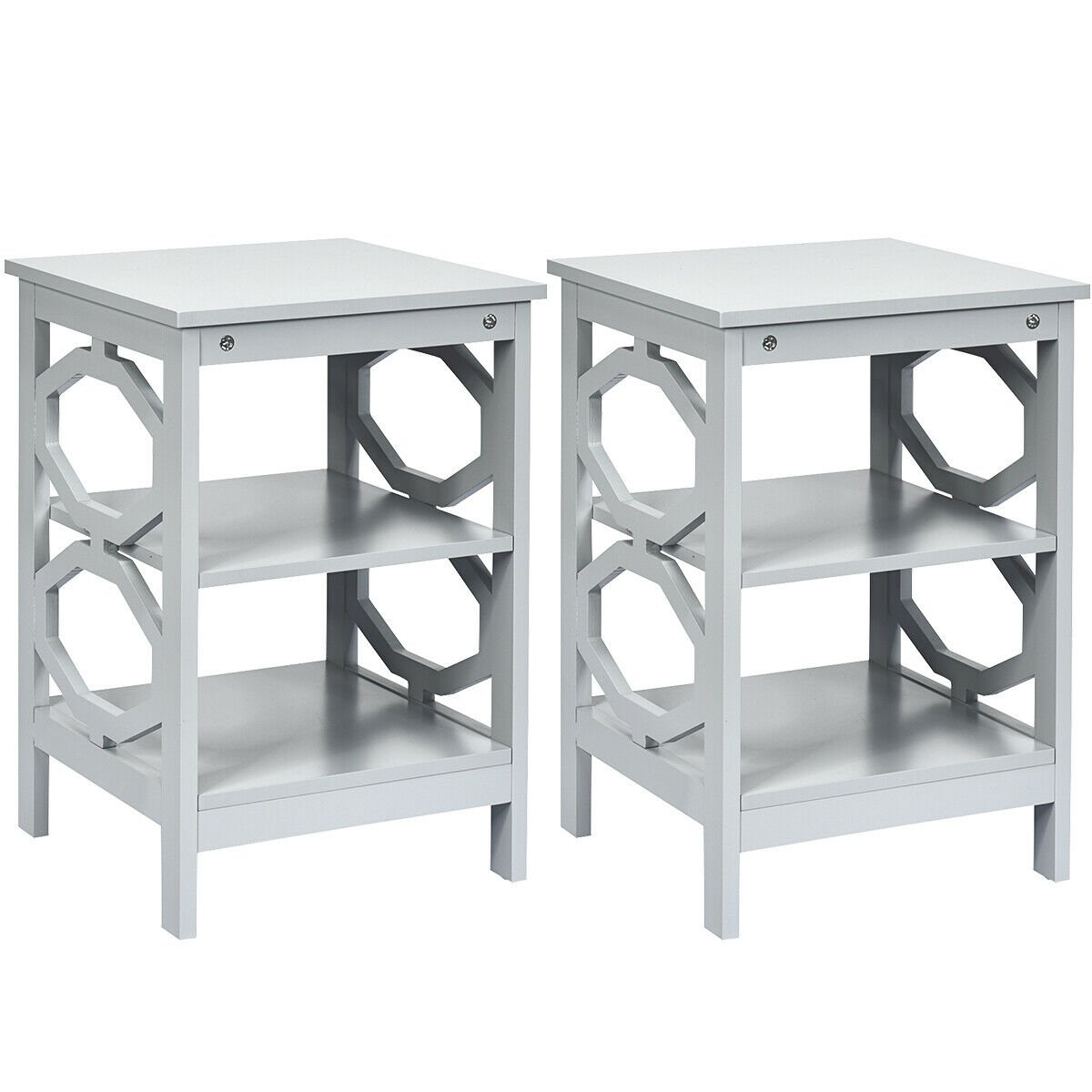 2 Pieces 3-tier Nightstand Sofa Side End Accent Table Storage Display Shelf-Black