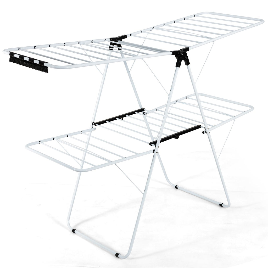 2-Tier Foldable Clothes Drying Rack with Adjustable Gullwing