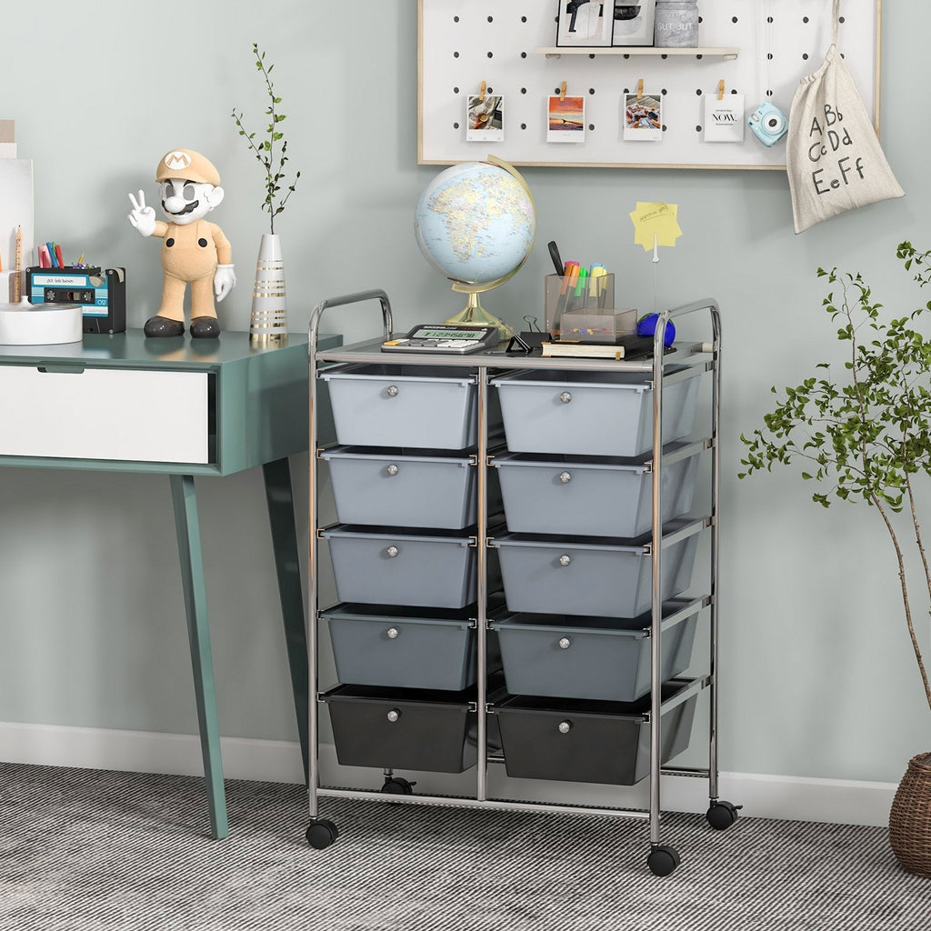 10-Drawer Rolling Storage Cart-Beige & Gray