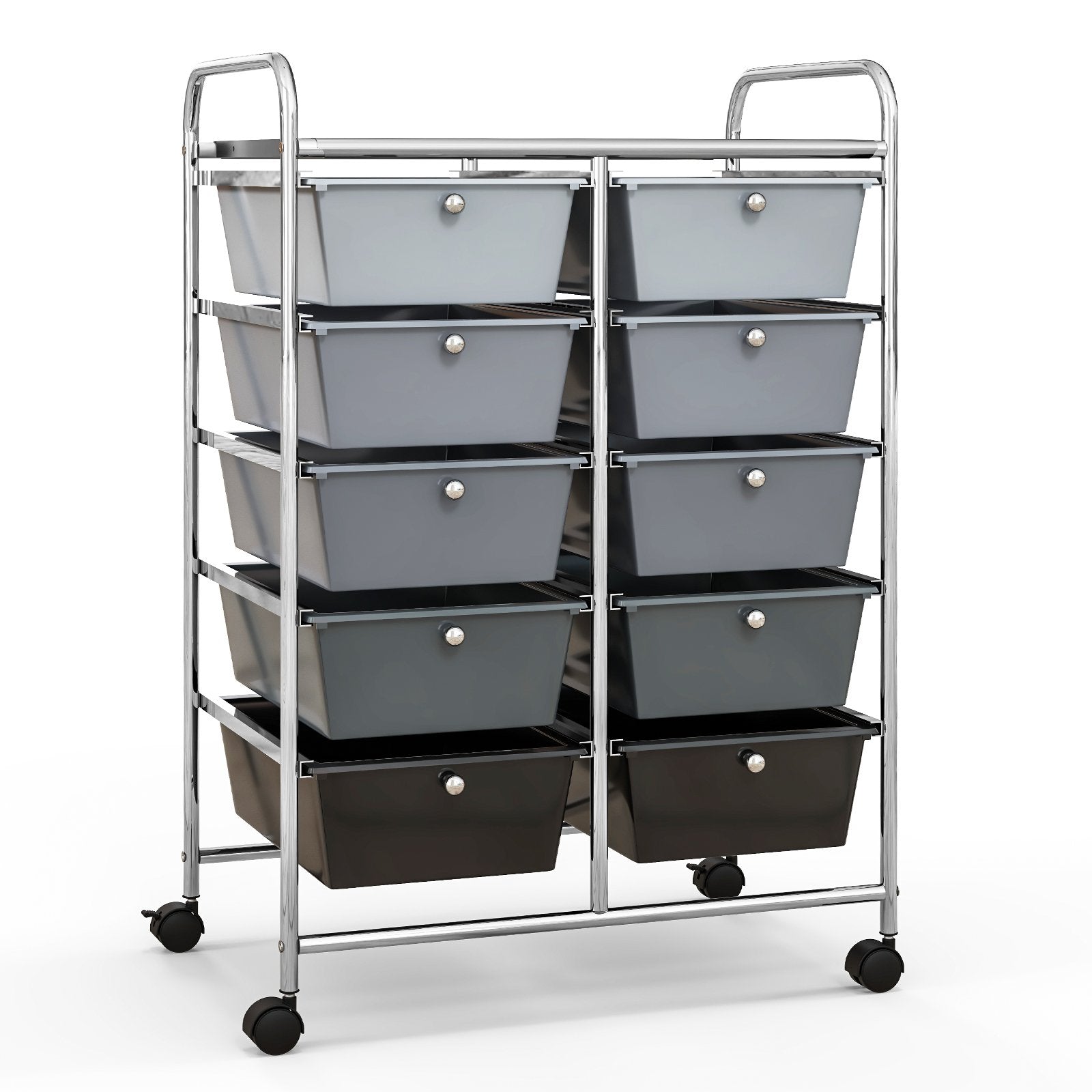10-Drawer Rolling Storage Cart-Beige & Gray