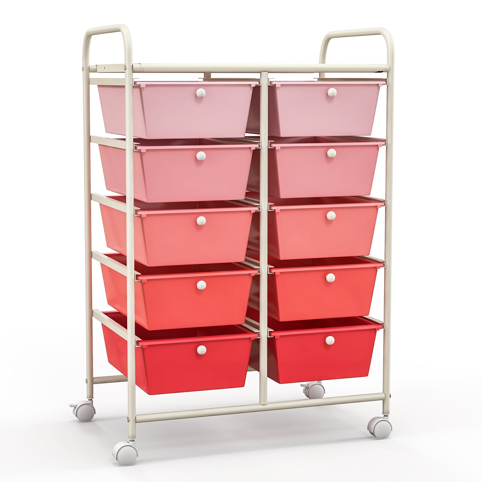 10-Drawer Rolling Storage Cart-Beige & Gray