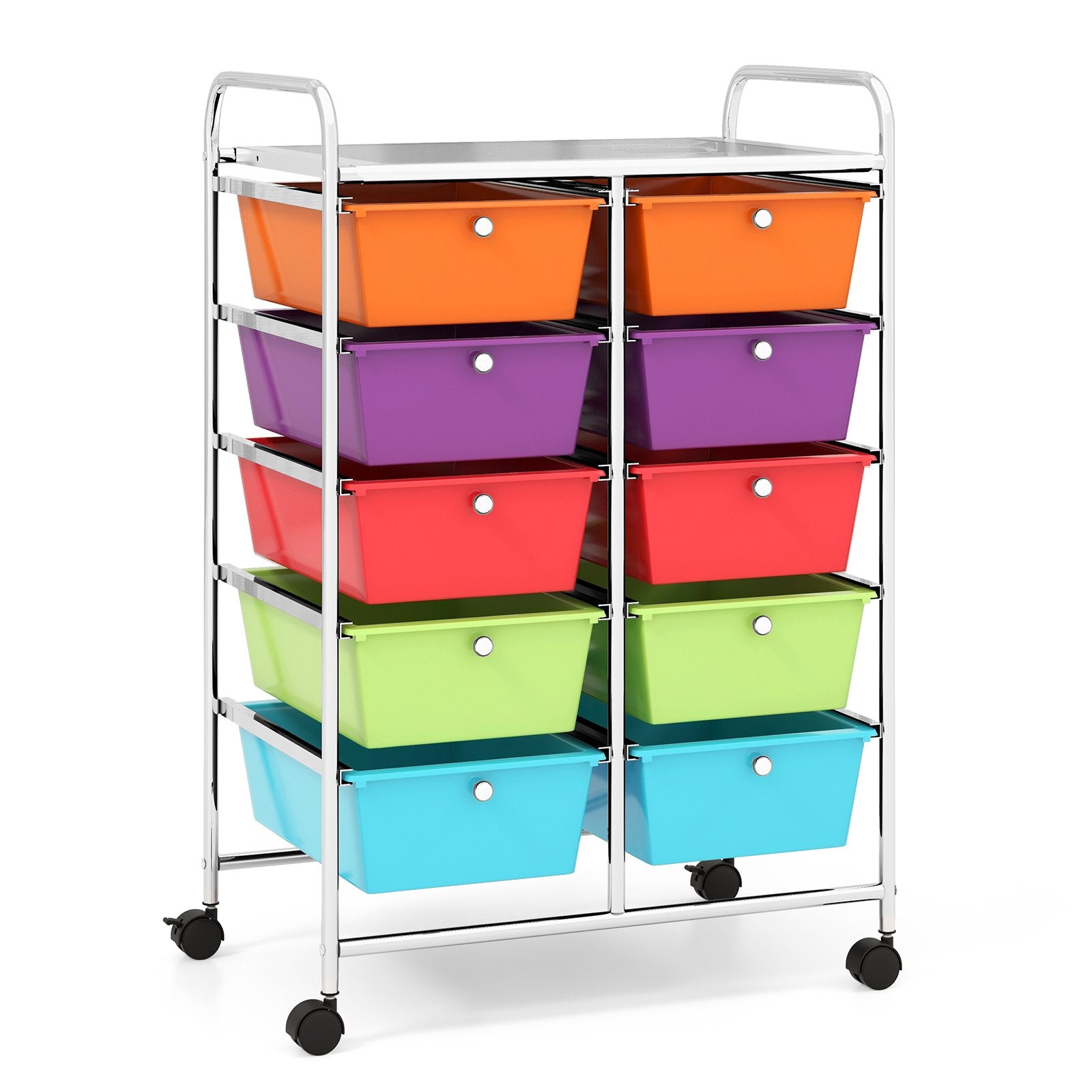 10-Drawer Rolling Storage Cart-Beige & Gray