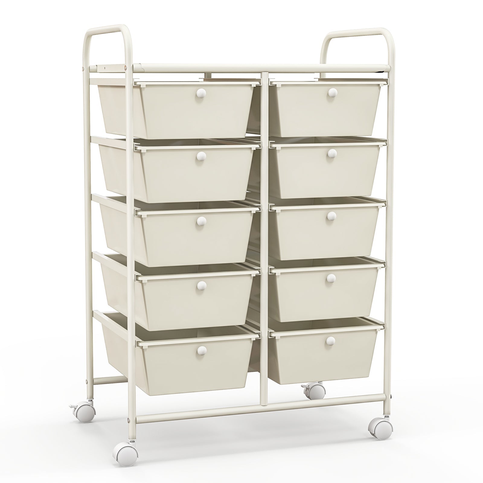 10-Drawer Rolling Storage Cart-Beige & Gray