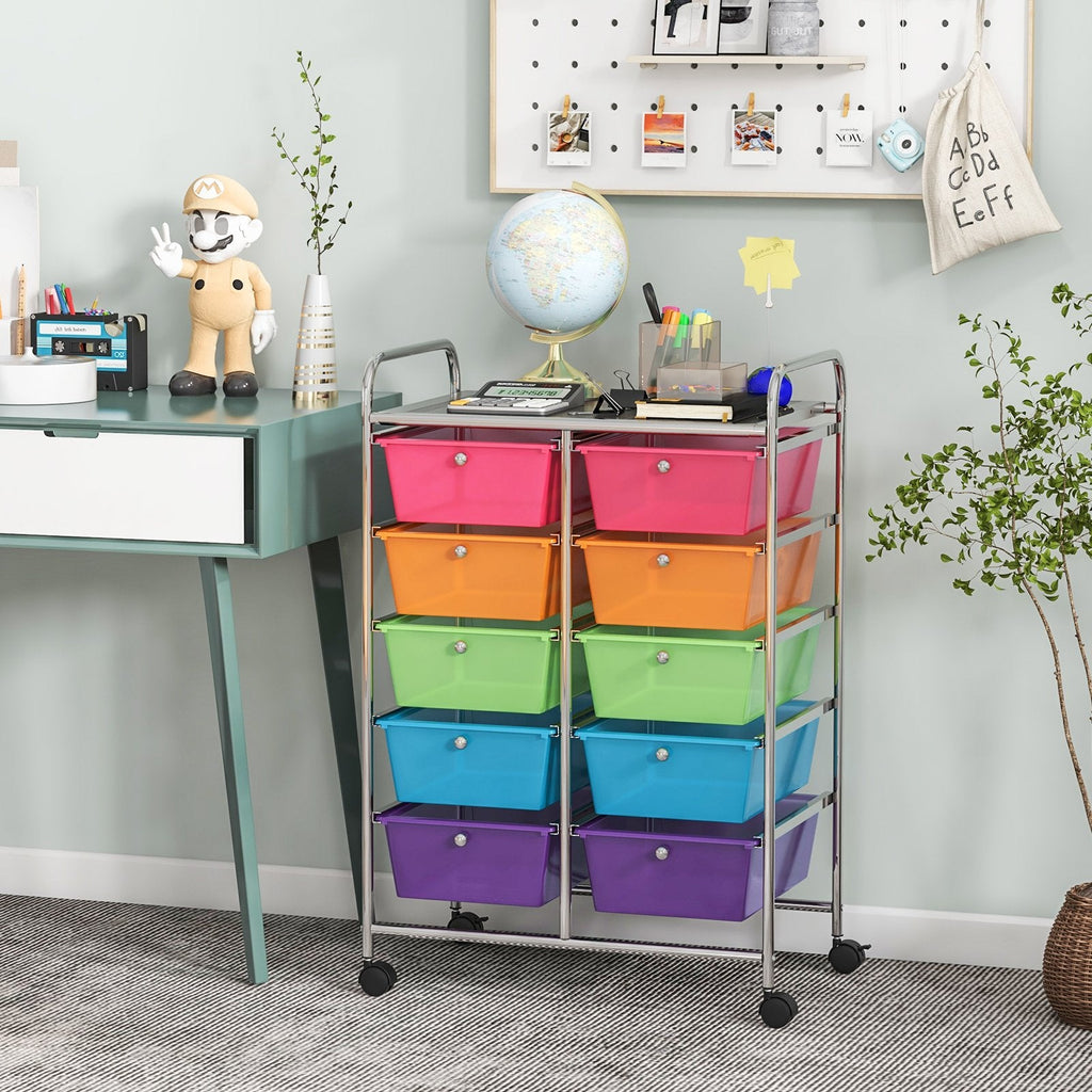 10-Drawer Rolling Storage Cart-Beige & Gray