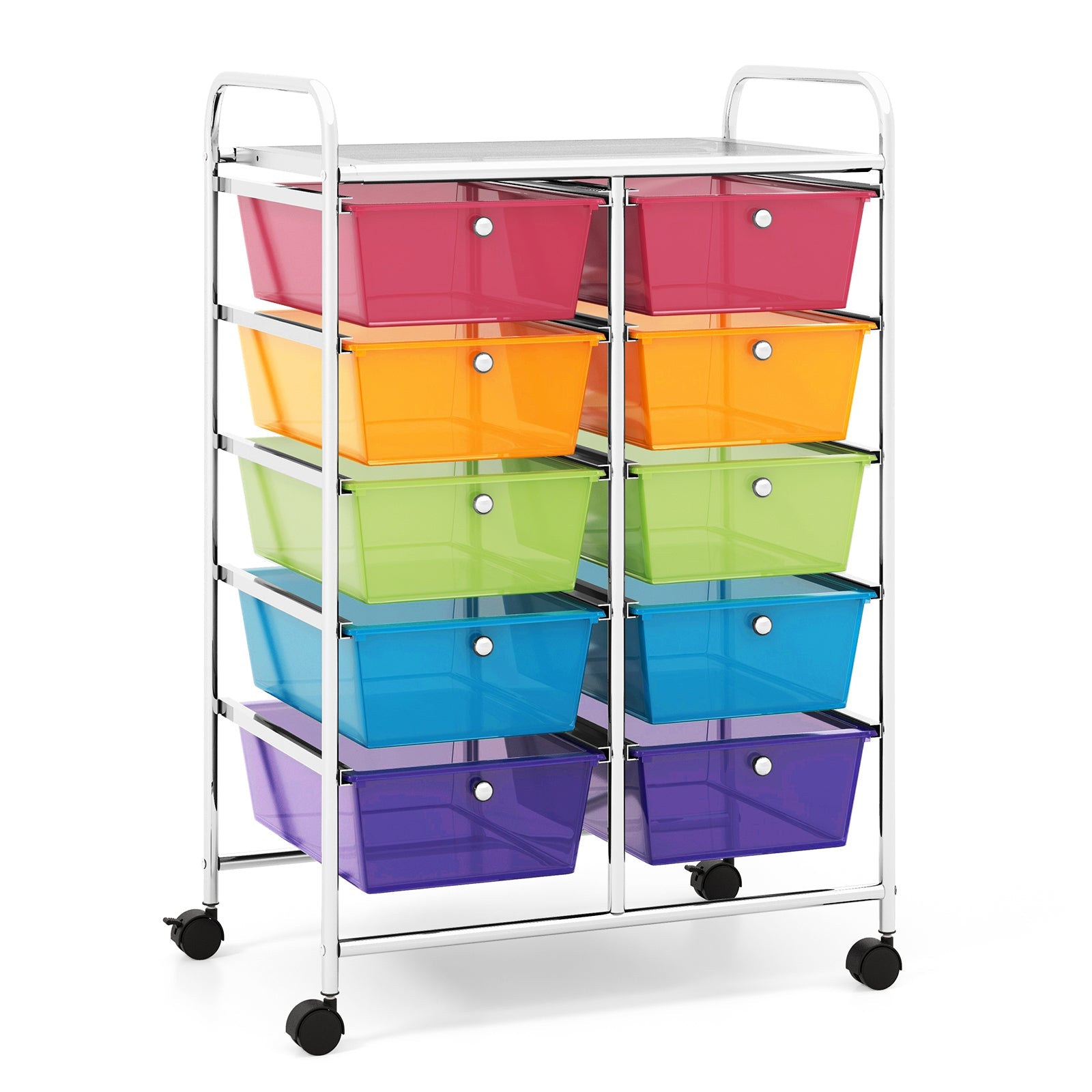 10-Drawer Rolling Storage Cart-Beige & Gray