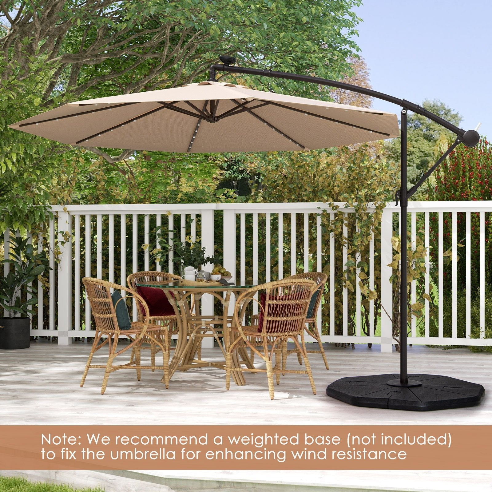 10 Feet Solar Offset Hanging Umbrella with 40 Lamp Beads and Solar Panel-Beige