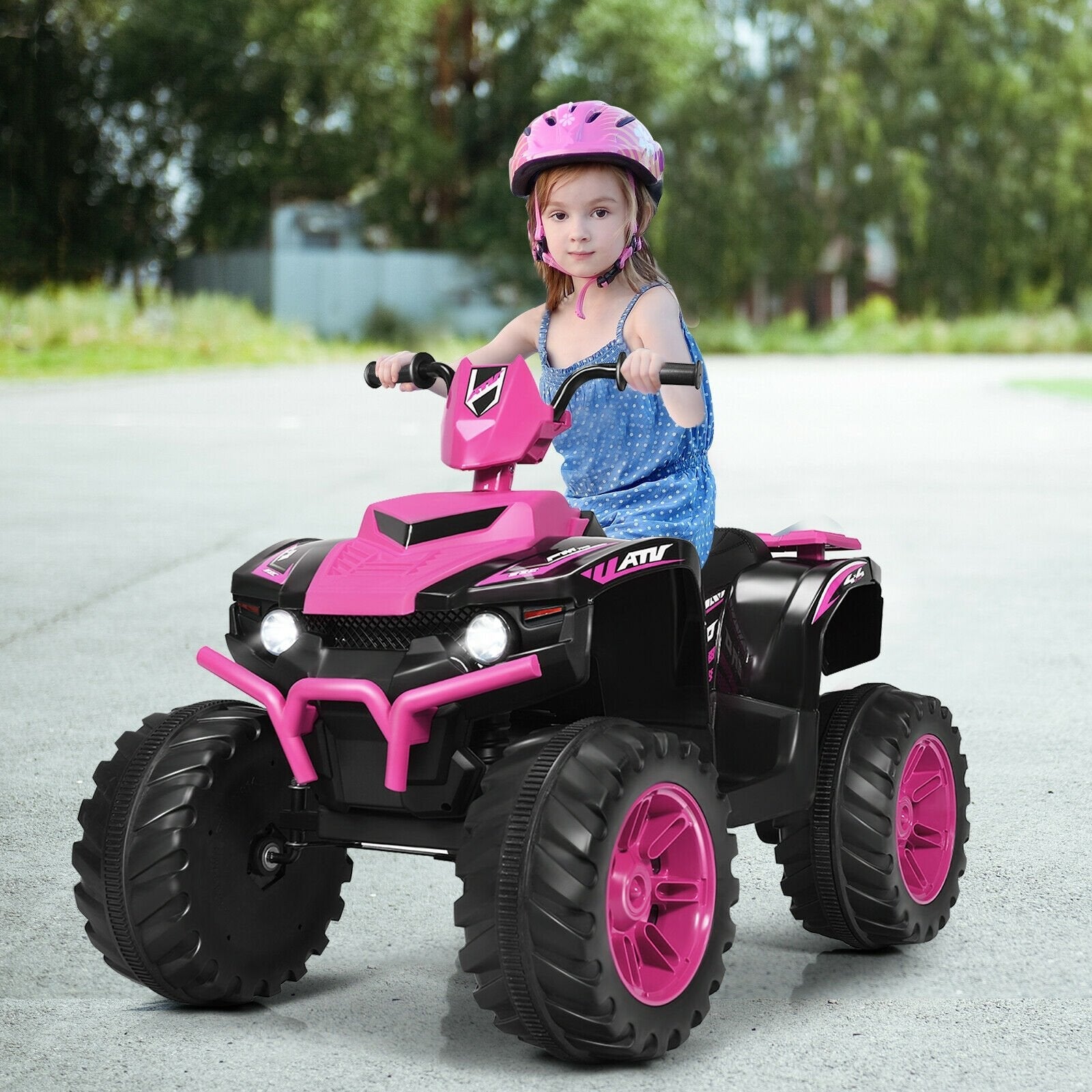 12V Kids Ride on ATV with LED Lights and Treaded Tires and LED lights-Black