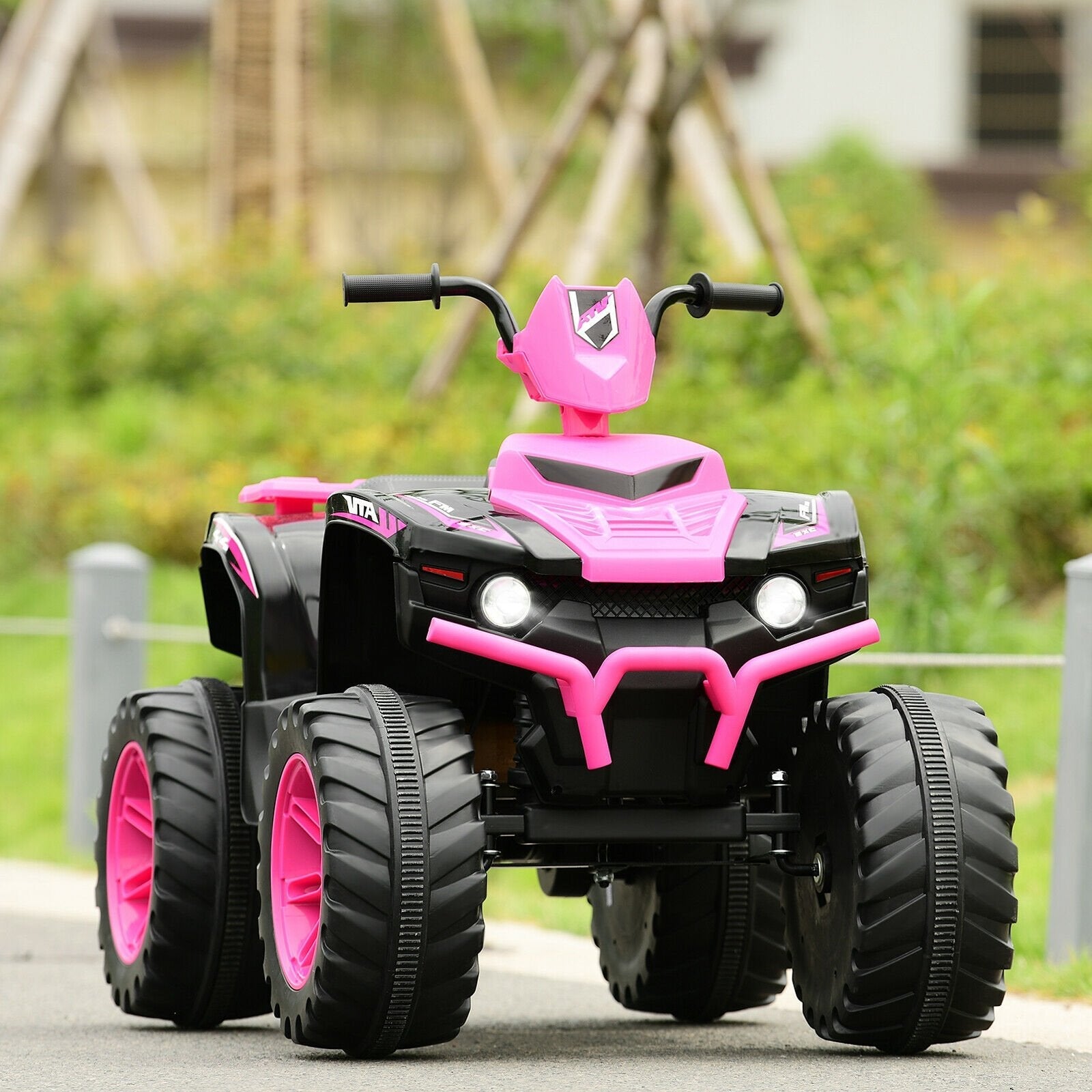 12V Kids Ride on ATV with LED Lights and Treaded Tires and LED lights-Black