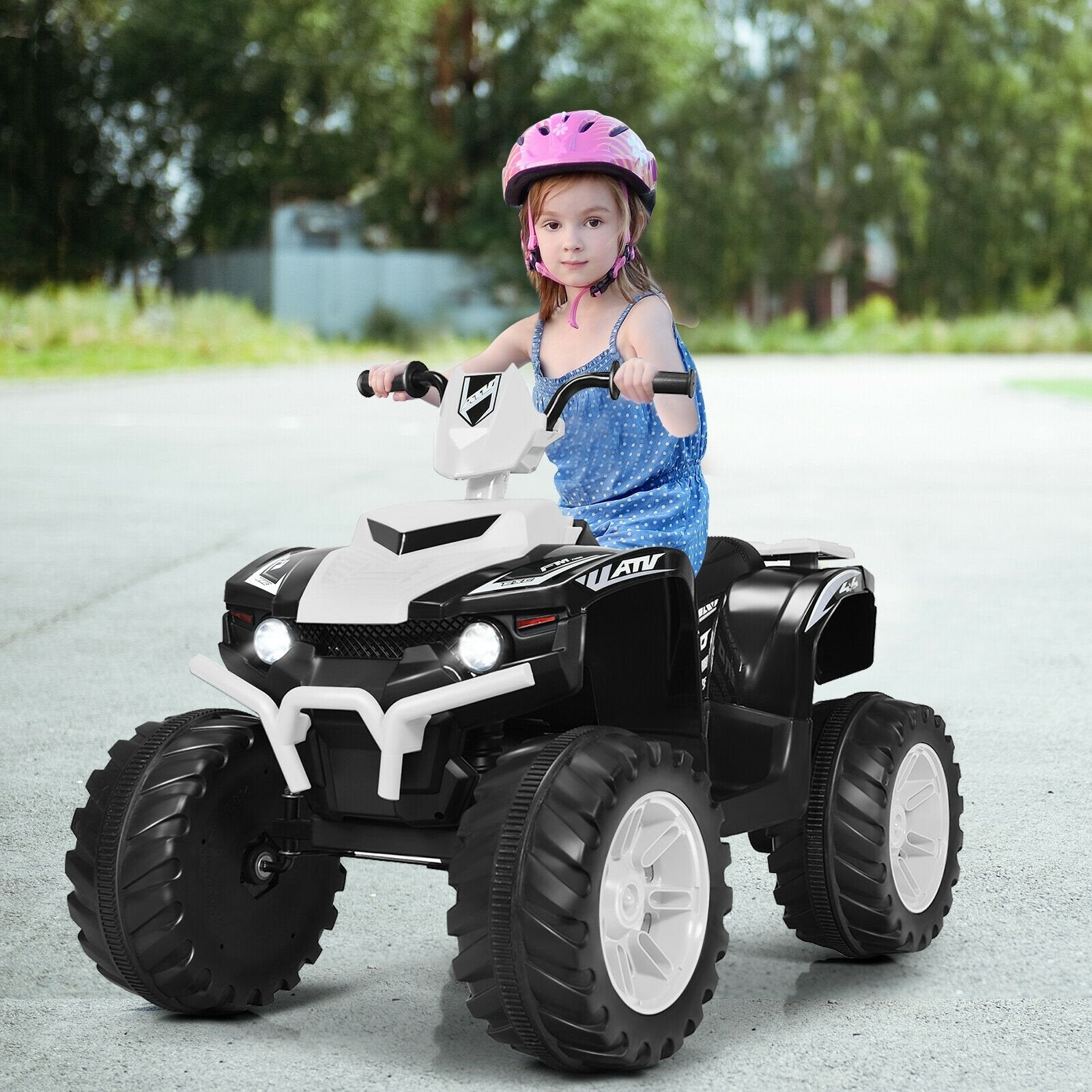 12V Kids Ride on ATV with LED Lights and Treaded Tires and LED lights-Black