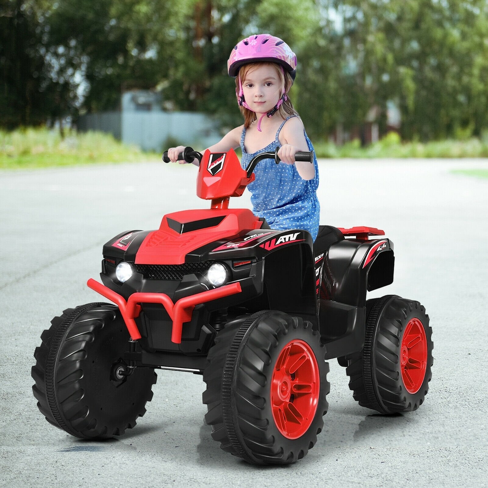12V Kids Ride on ATV with LED Lights and Treaded Tires and LED lights-Black