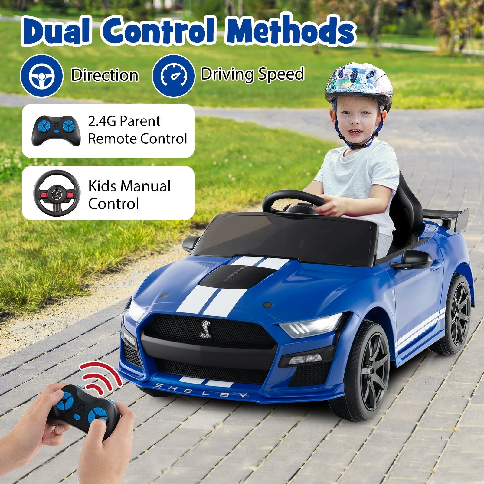 12V Licensed Ford Mustang Shelby GT500 Kids Ride on Car with Remote Control for Kids Aged 3-8-Black