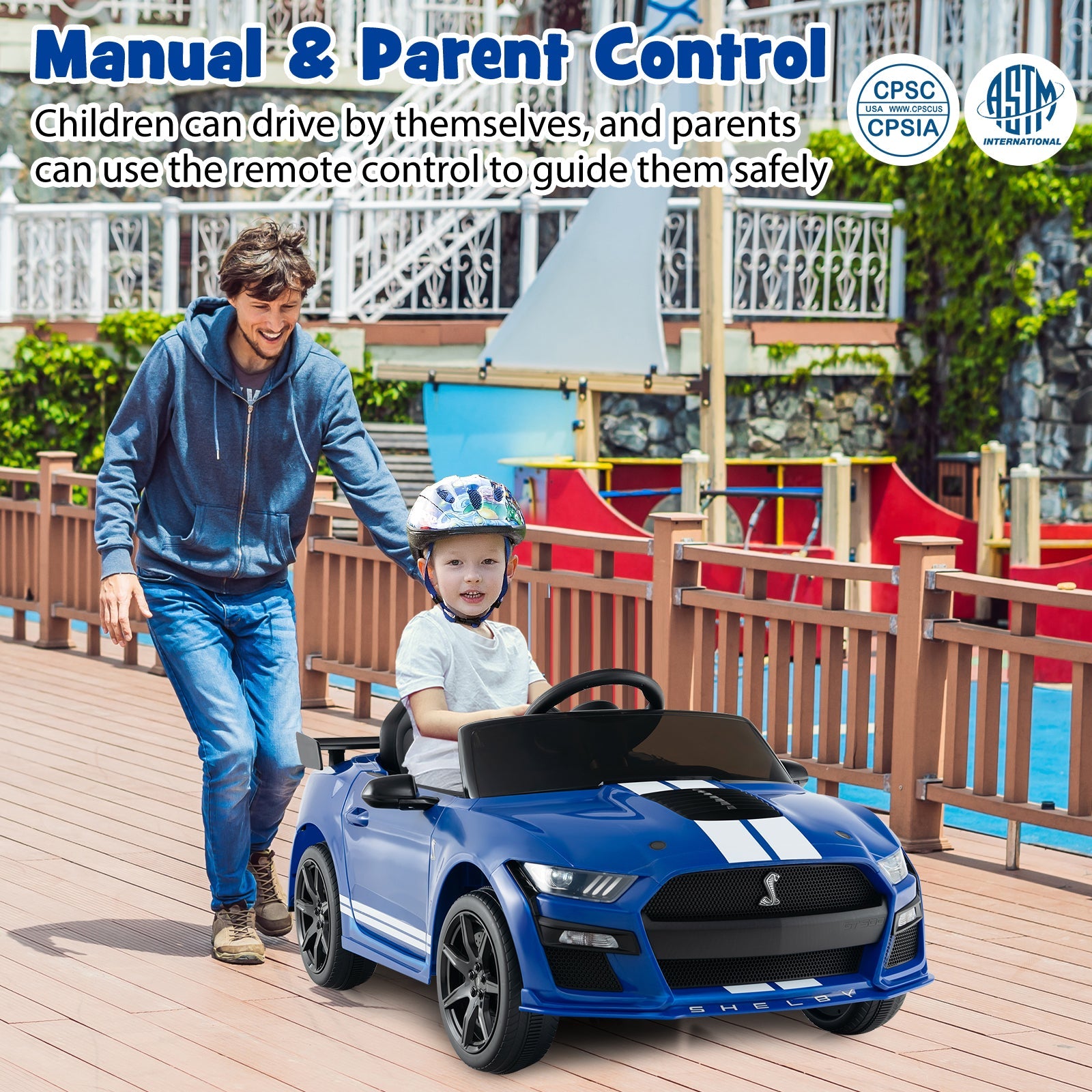12V Licensed Ford Mustang Shelby GT500 Kids Ride on Car with Remote Control for Kids Aged 3-8-Black