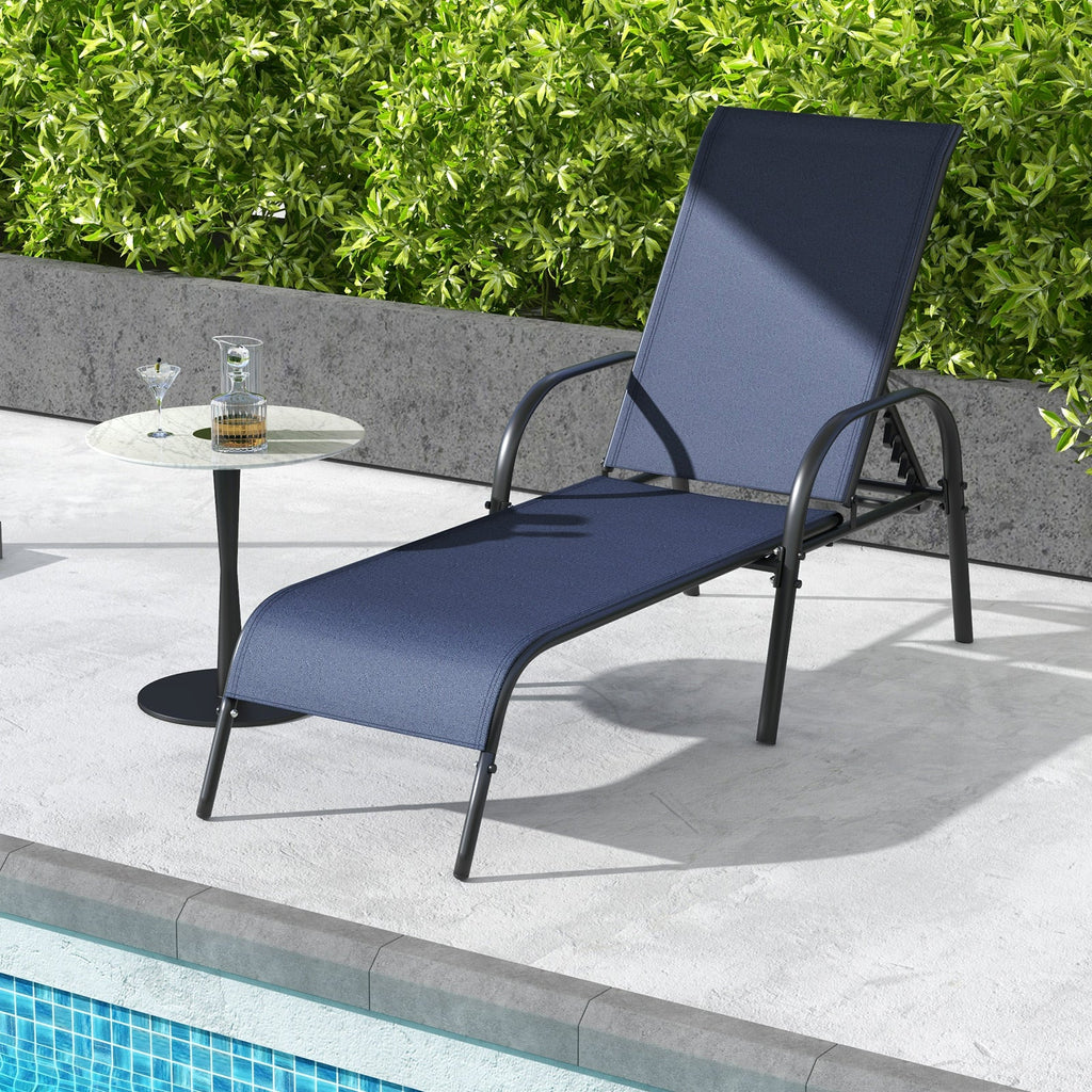 2 Pieces Outdoor Patio Lounge Chair Chaise Fabric with Adjustable Reclining Armrest-Black