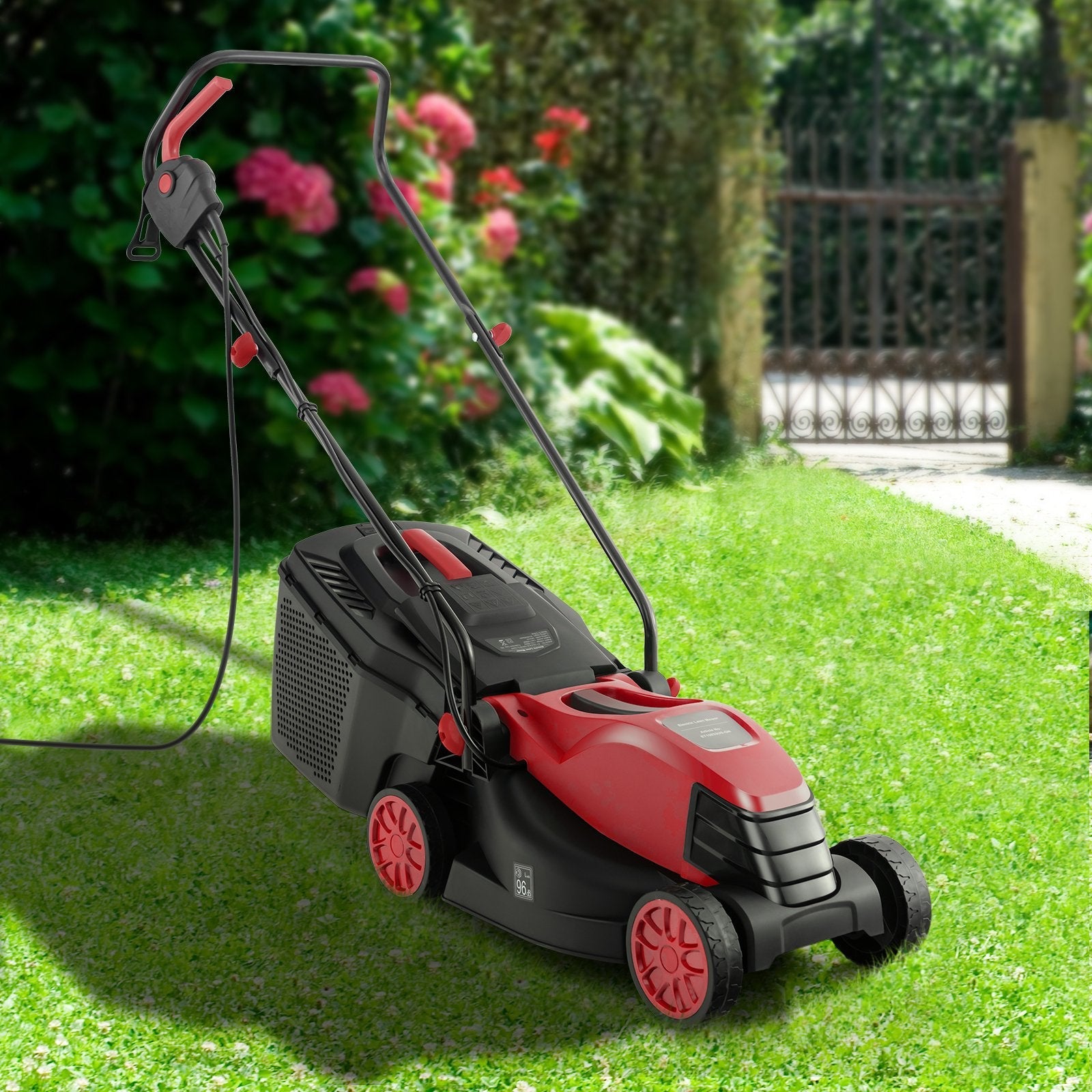 12-AMP 13.5 Inch Adjustable Electric Corded Lawn Mower with Collection Box-Green