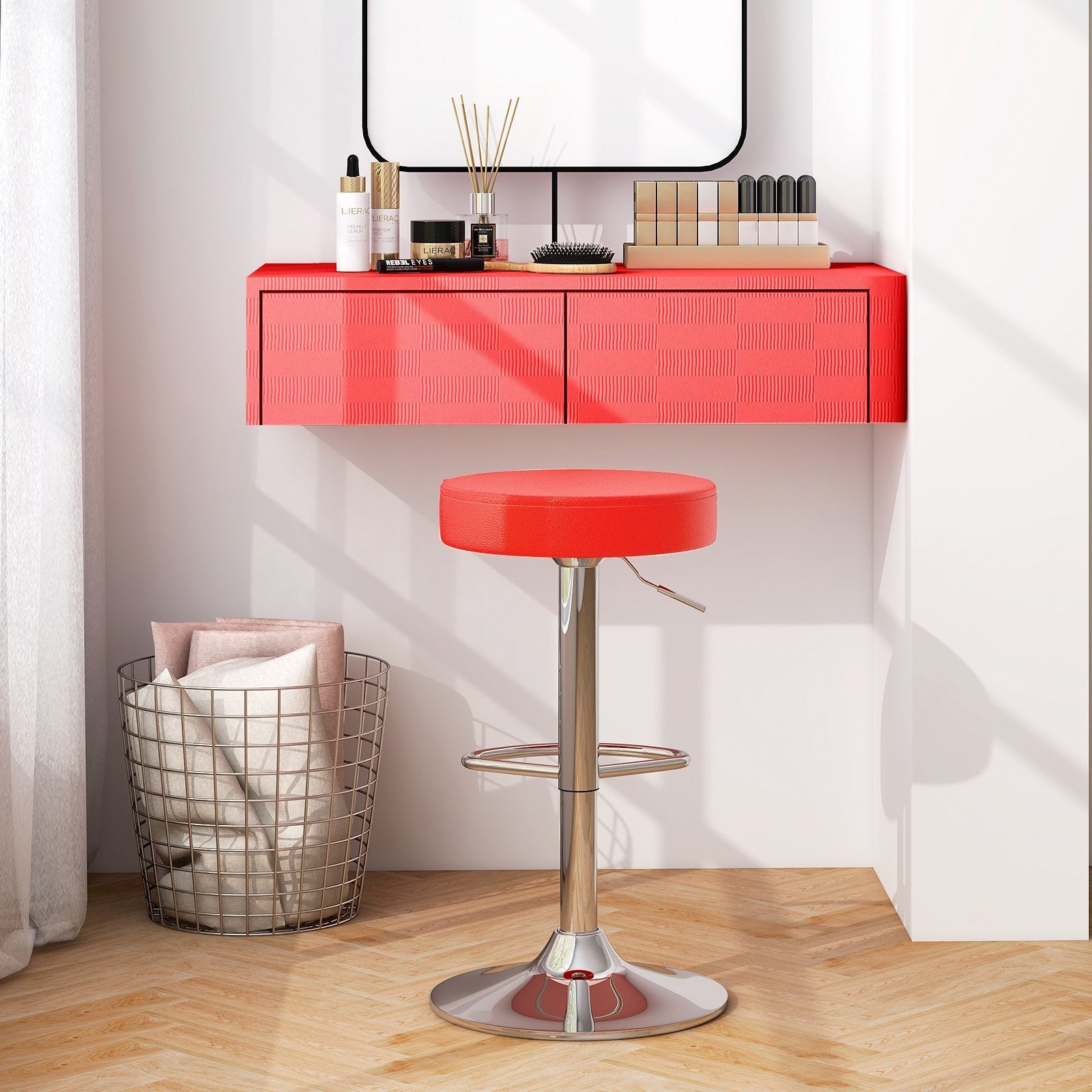 1 PC Round Bar Stool Adjustable Swivel Pub Chair-Black