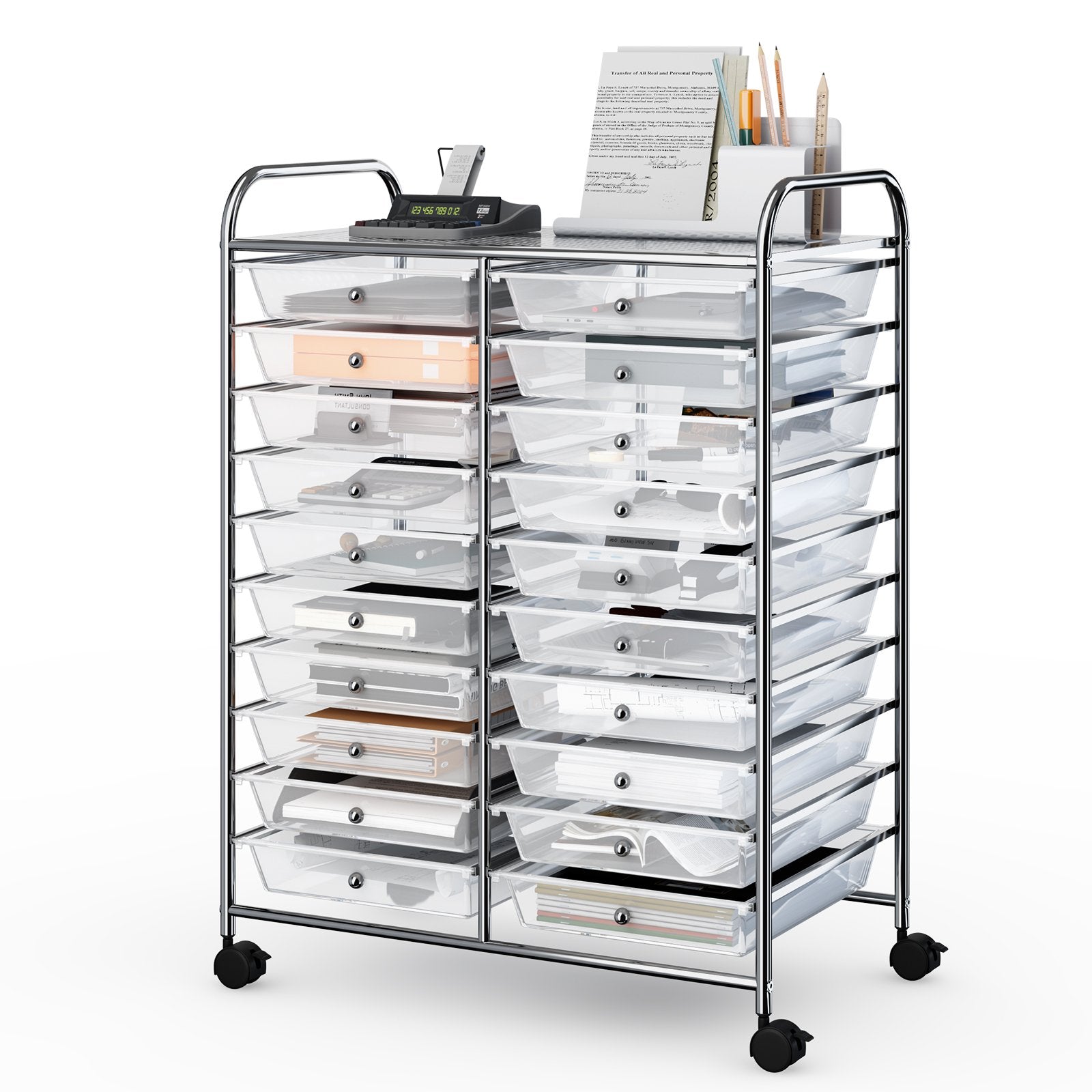 20 Drawers Rolling Storage Cart Studio Organizer-Beige