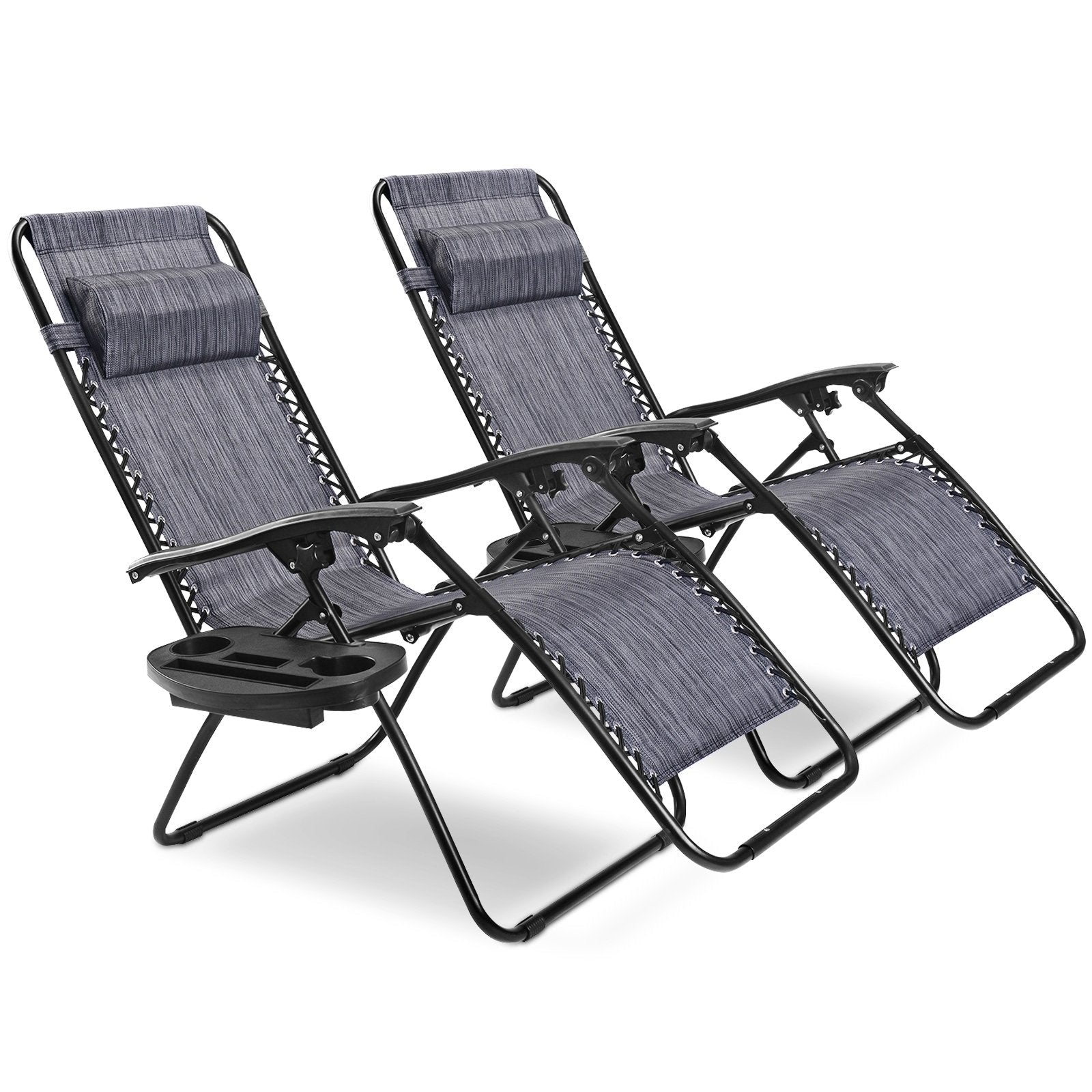 2 Pieces Folding Lounge Chair with Zero Gravity - Beige