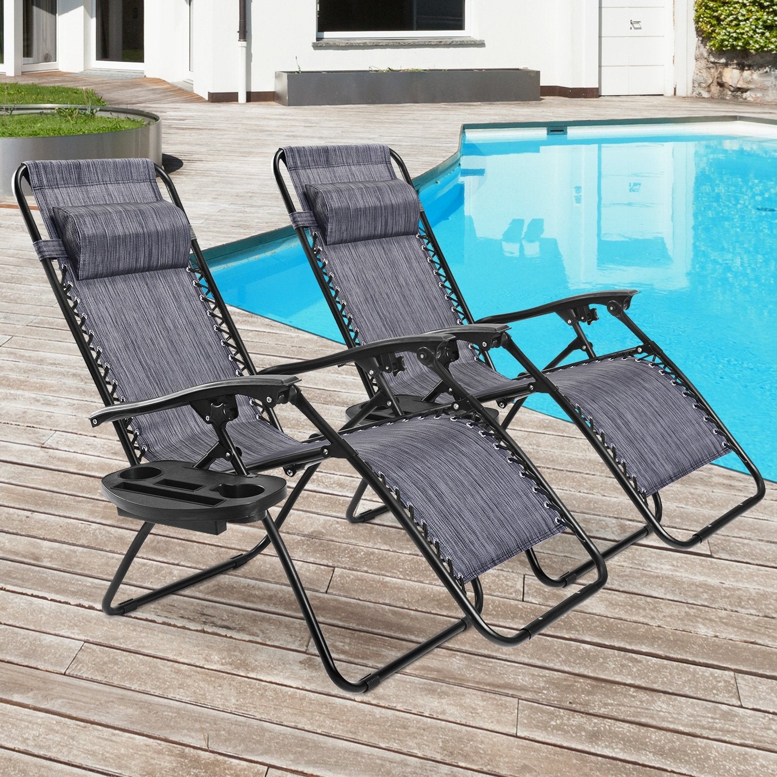 2 Pieces Folding Lounge Chair with Zero Gravity - Beige