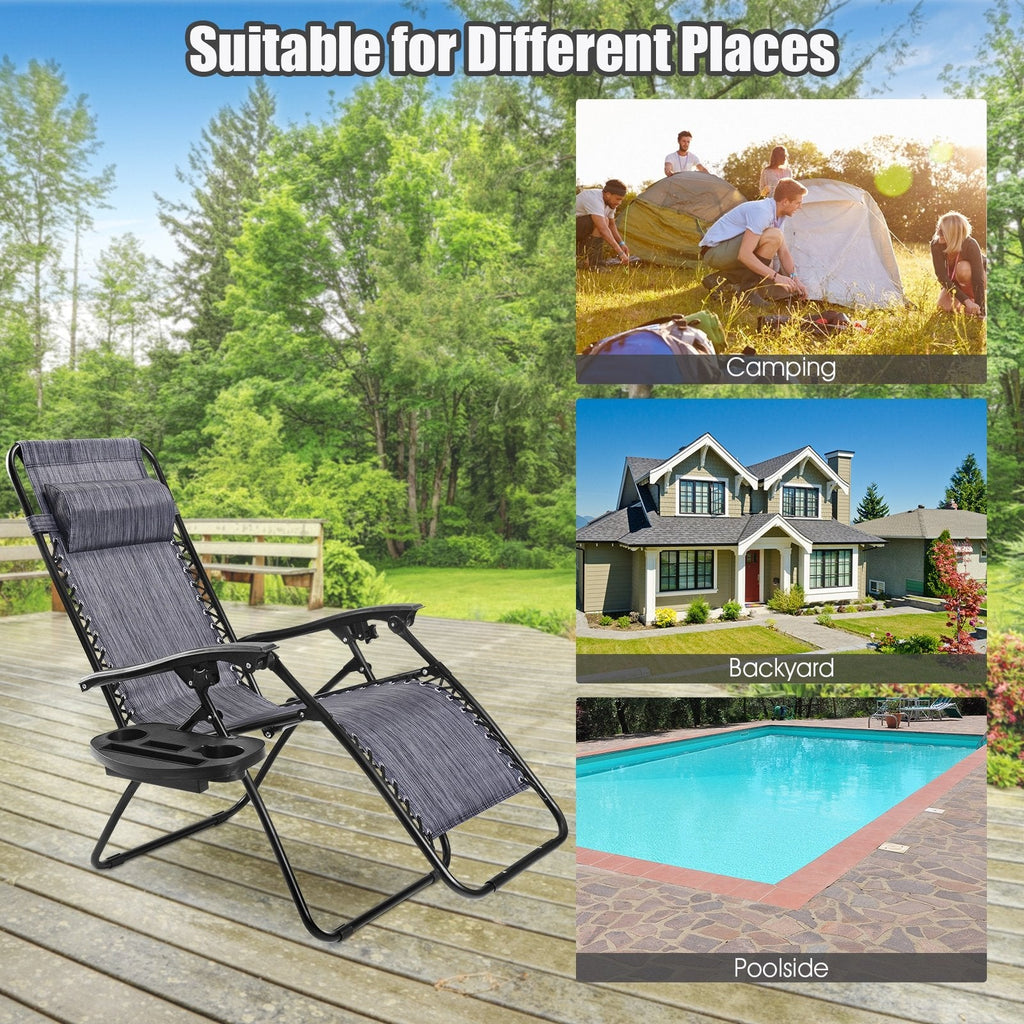 2 Pieces Folding Lounge Chair with Zero Gravity - Beige